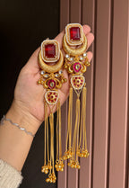 Jasleen Long Maroon Kashmiri Statement Earrings