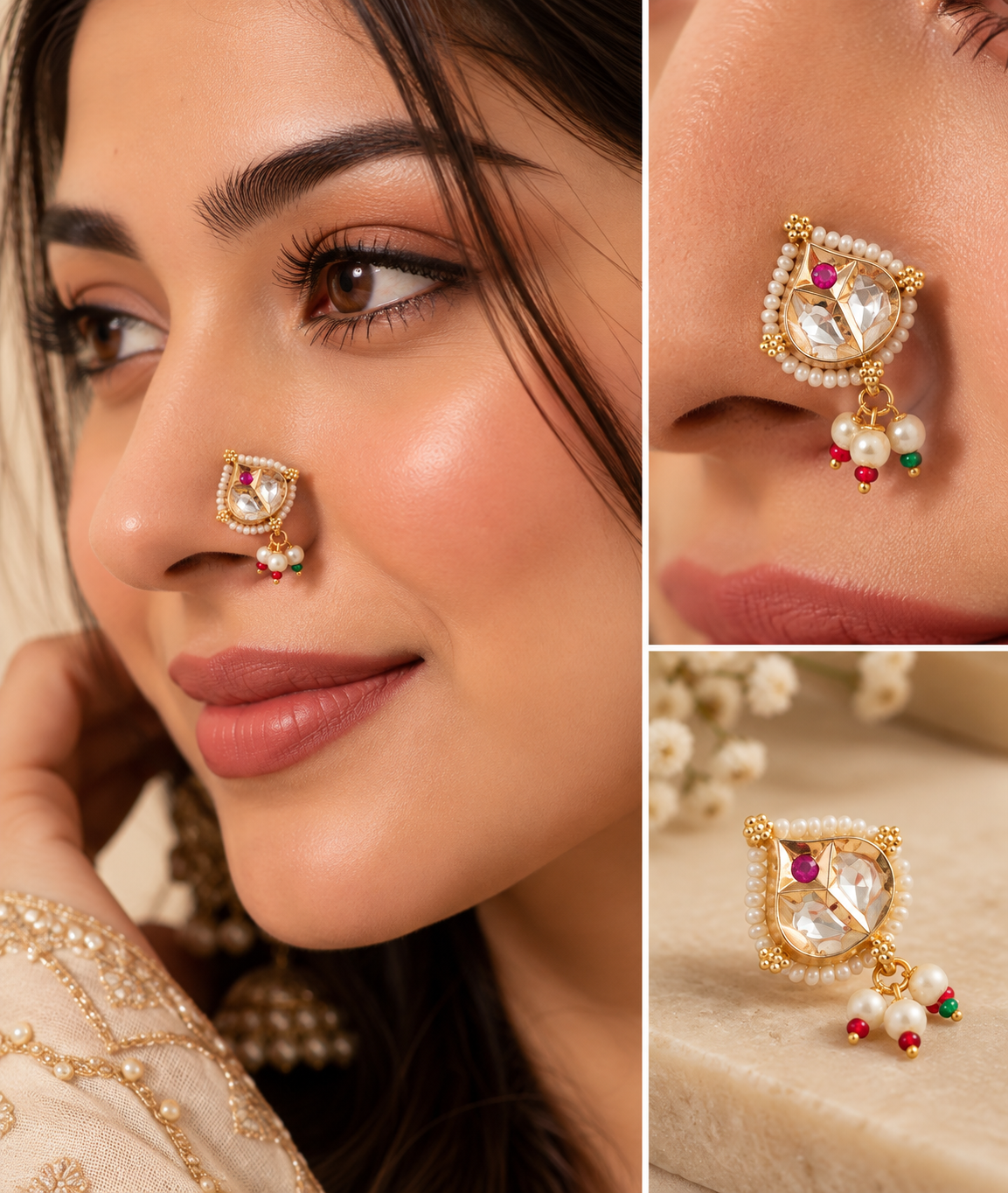 Laxmi Pachi Kundan Press On Nose Pin
