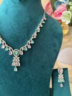 Elizabeth American Diamond Necklace With Earrings (Pink Mint)