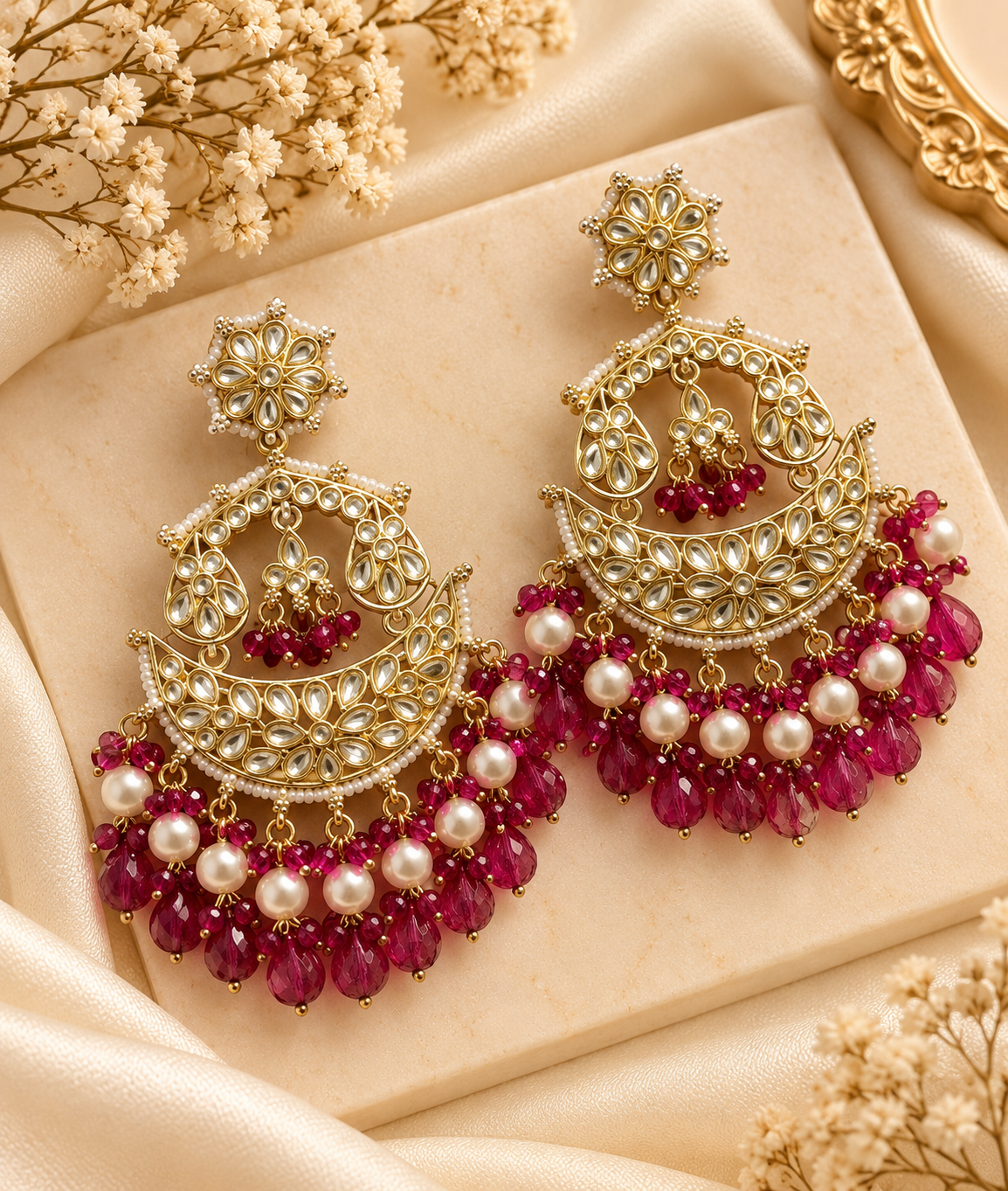 Varsha Kundan Earrings (Pink)