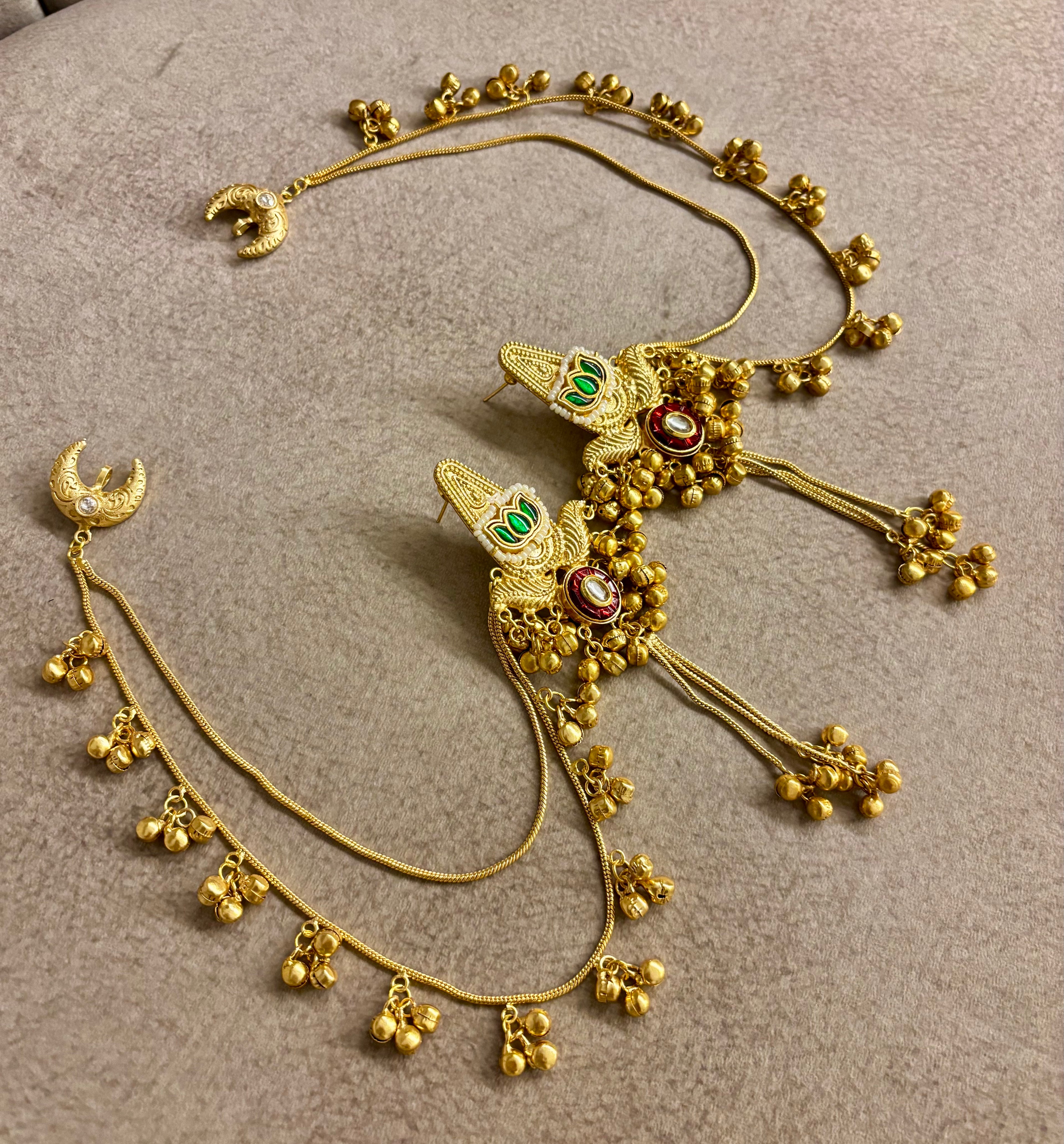 Lotus Brass Earrings With Side Layers With Ghungroo Touch