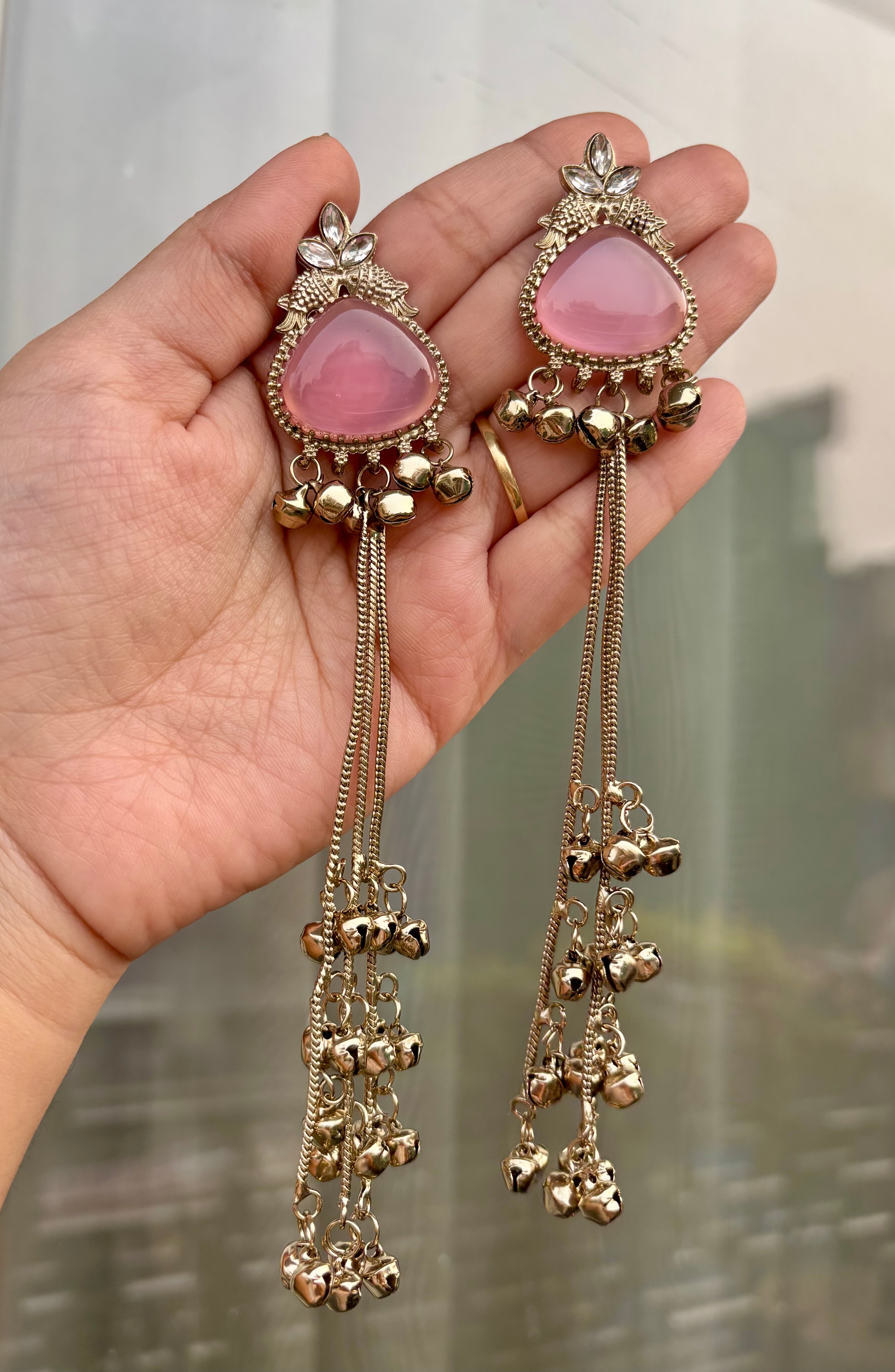 Baby Pink Kashmiri Ghungroo Earrings