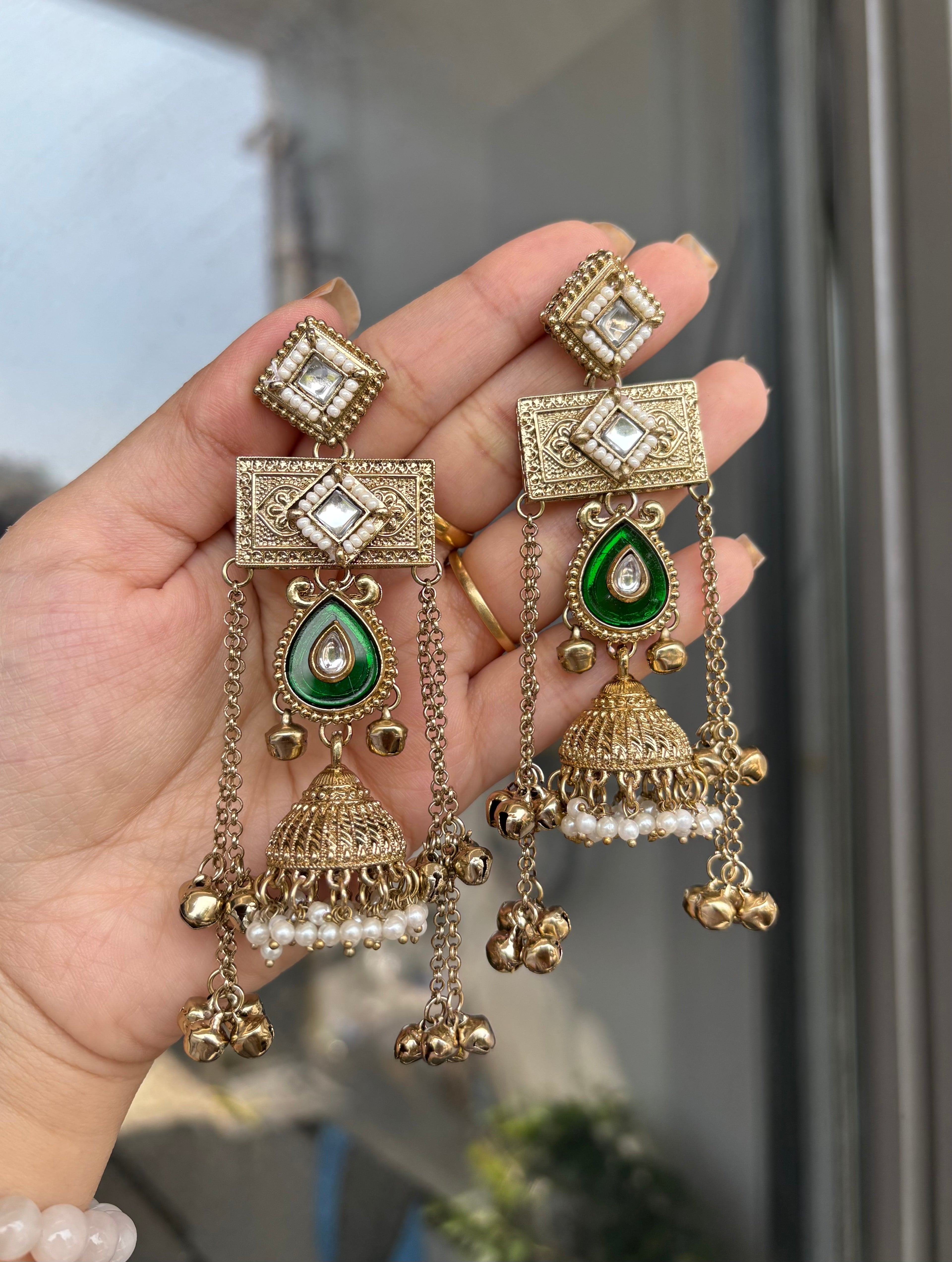 Noor Kashmiri Designer Earrings ( Green )