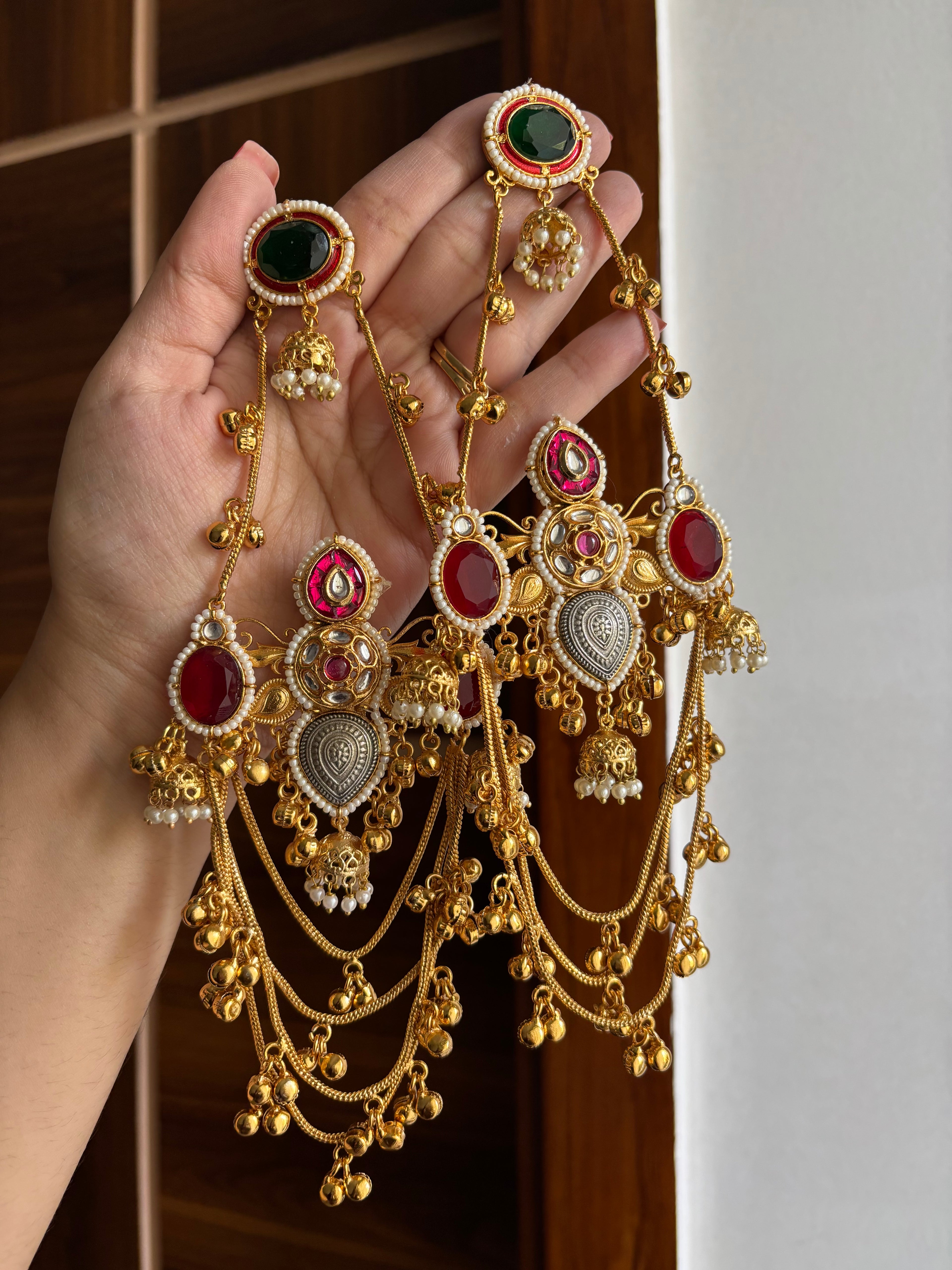 Saloni Barkha Heavy Look Long Kashmiri Earrings (Green & Maroon)