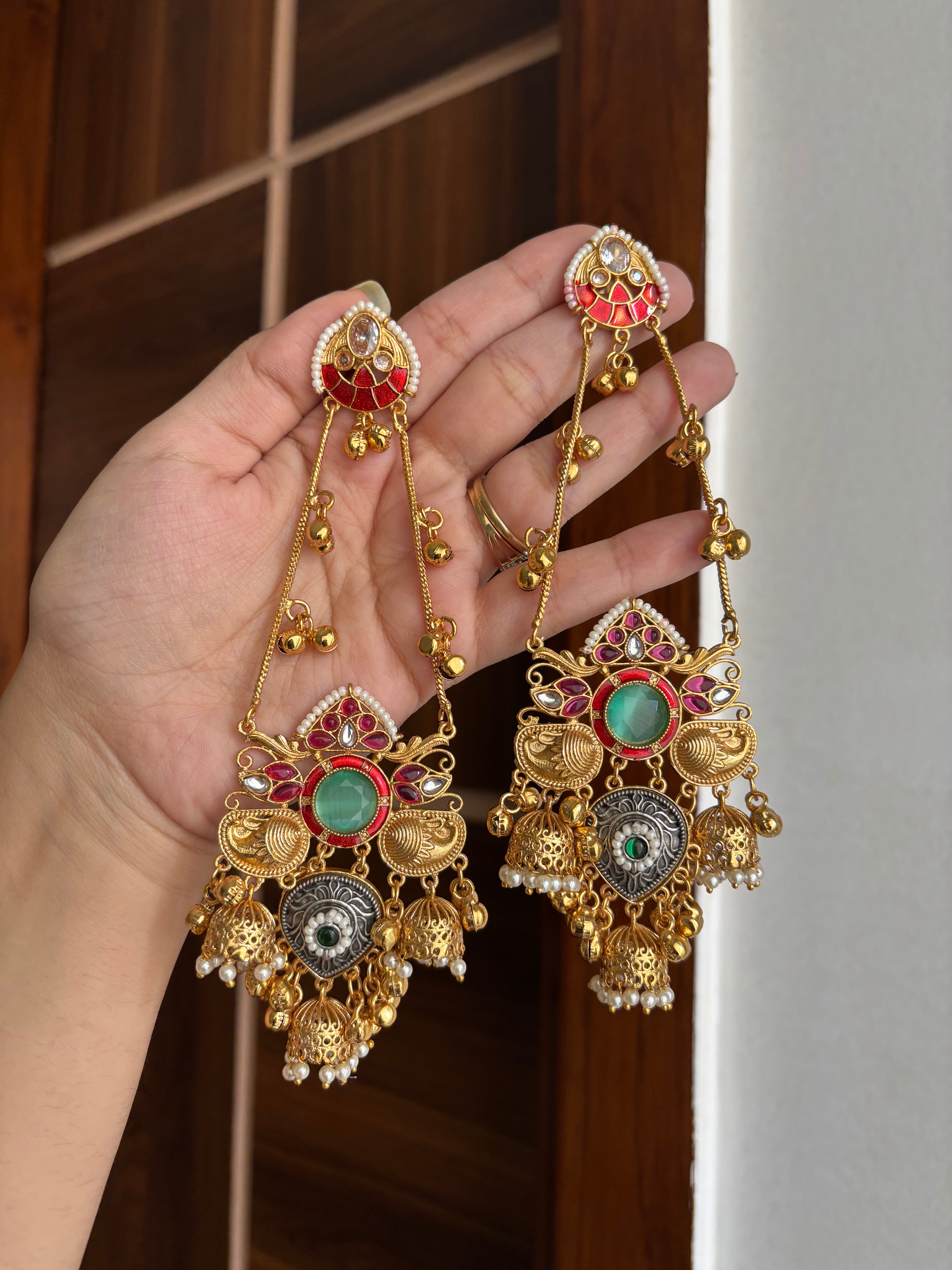 Twinkle Long Kashmiri Earrings (Turquoise)