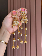 High Quality Designer Tanisha Jhumkas With Long Layers ( Pink )