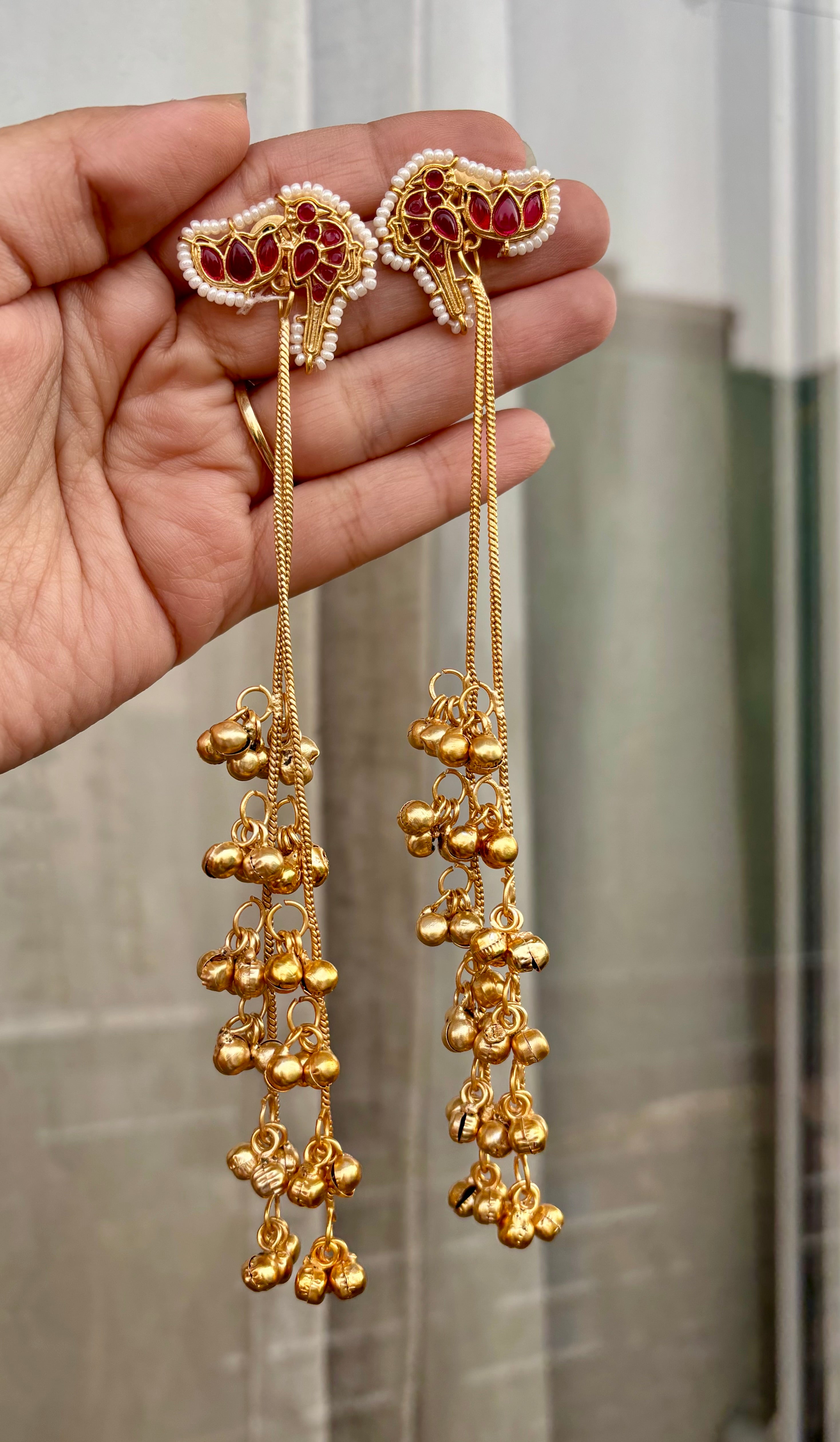 Ruby Bird & Lotus Long Kashmiri Earrings