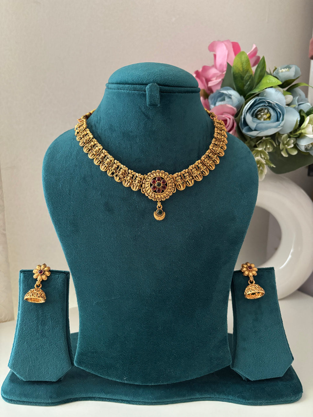 Taniya Heritage Gold Look Like Necklace With Jhumkas