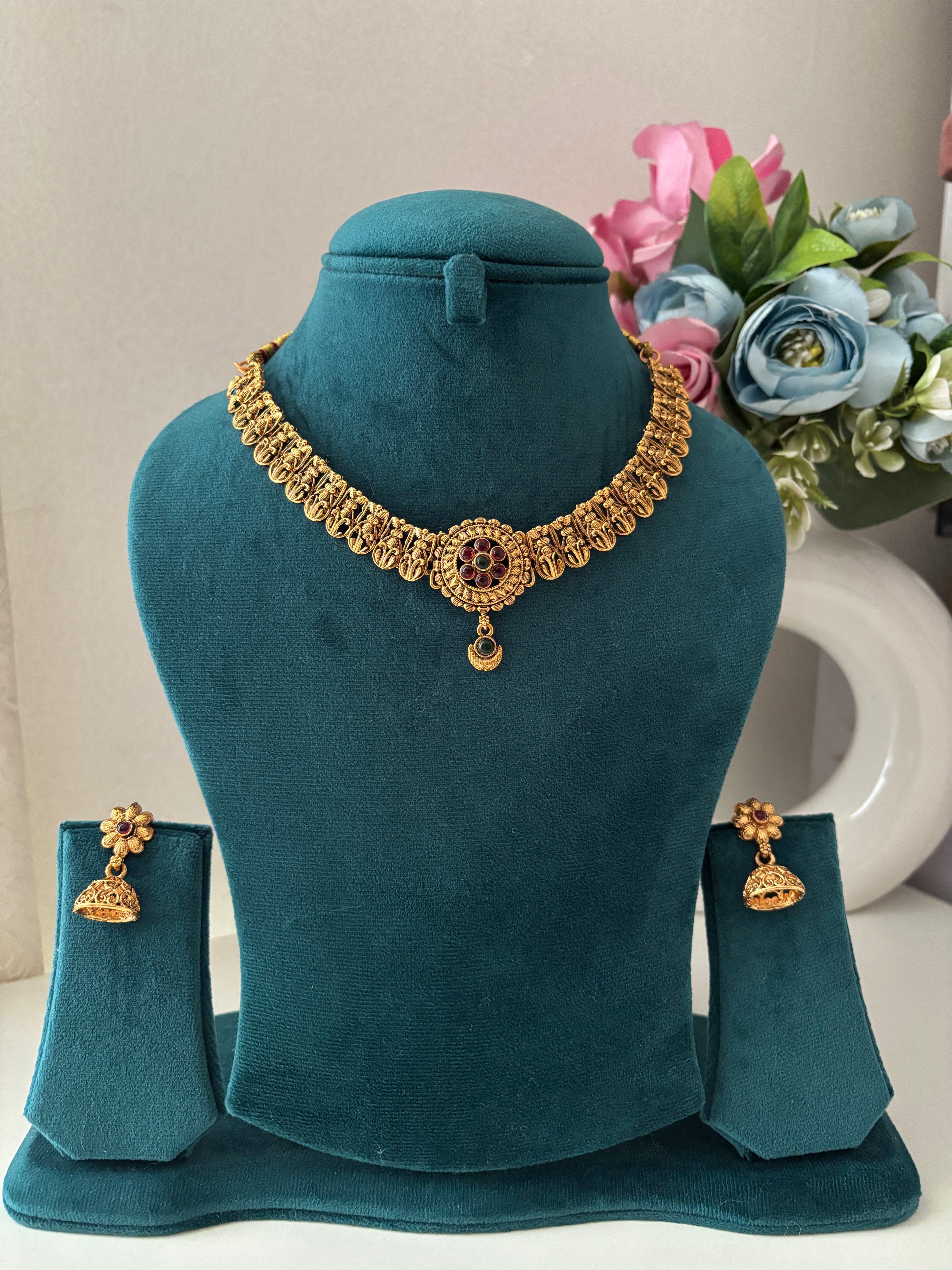 Taniya Heritage Gold Look Like Necklace With Jhumkas