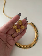 Sleek Gold Look Like Emerald Necklace With Jhumki