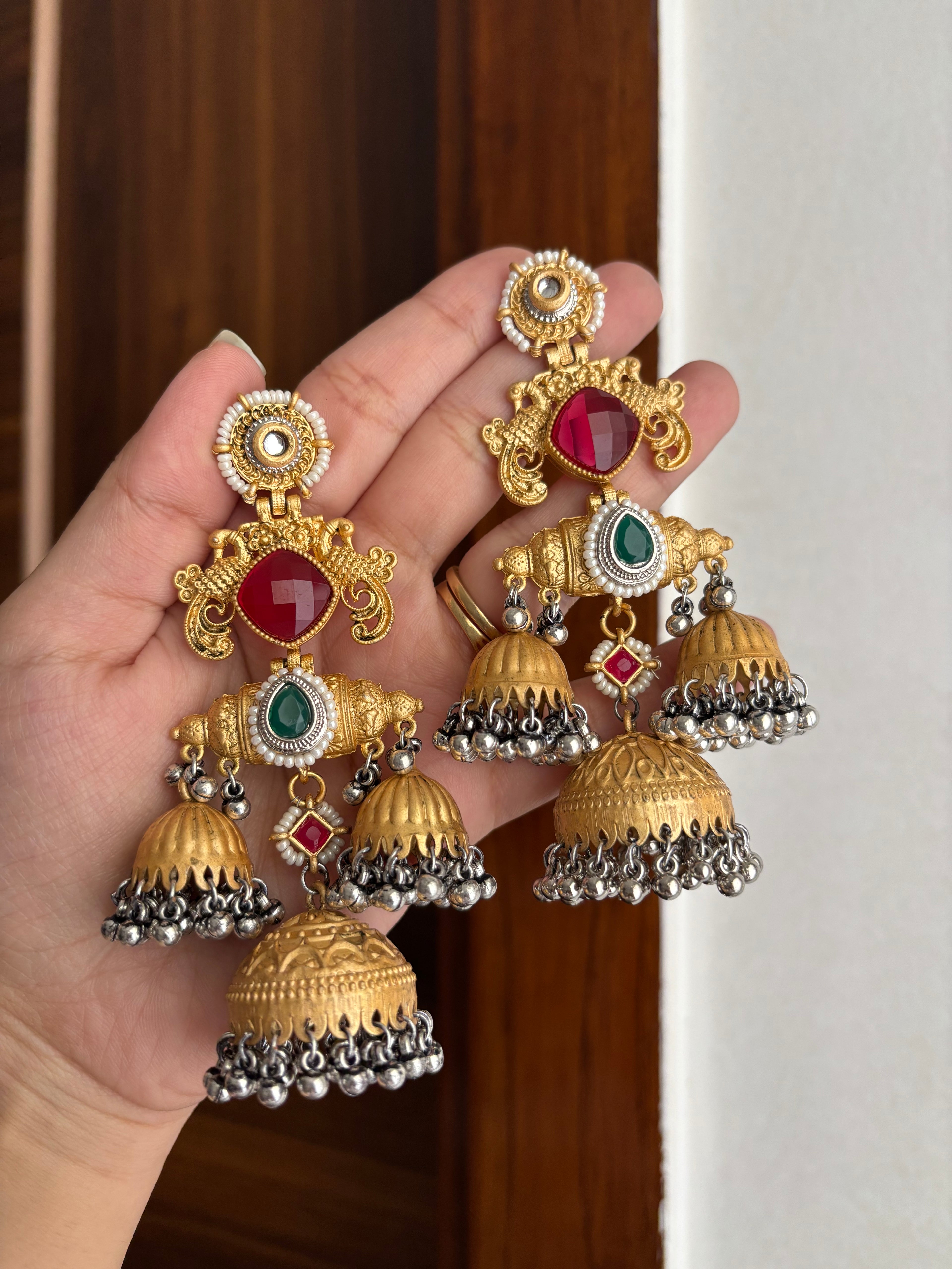 High Quality Designer Brass Triple Jhumkas