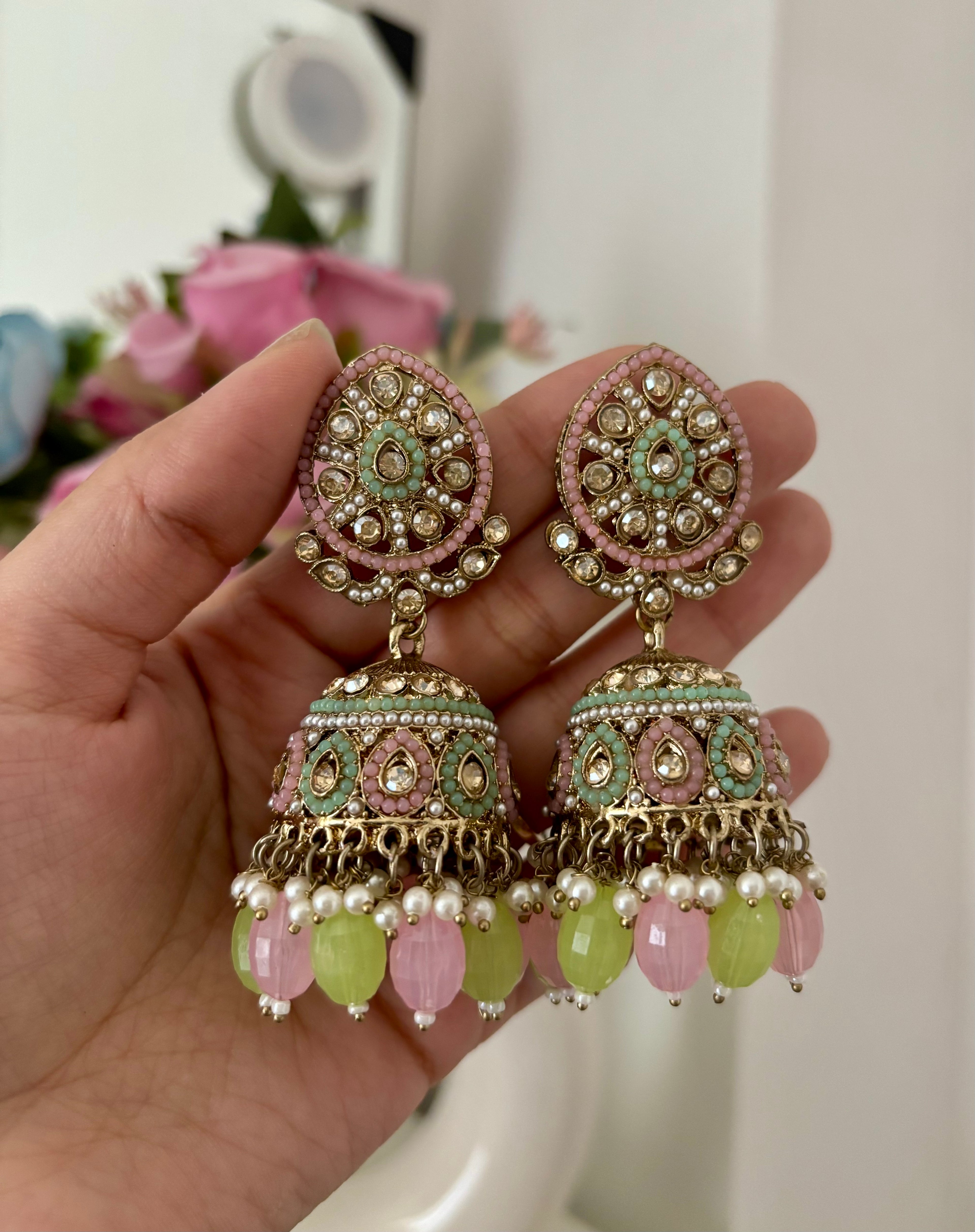 Pink & Mint Mix Jhumki