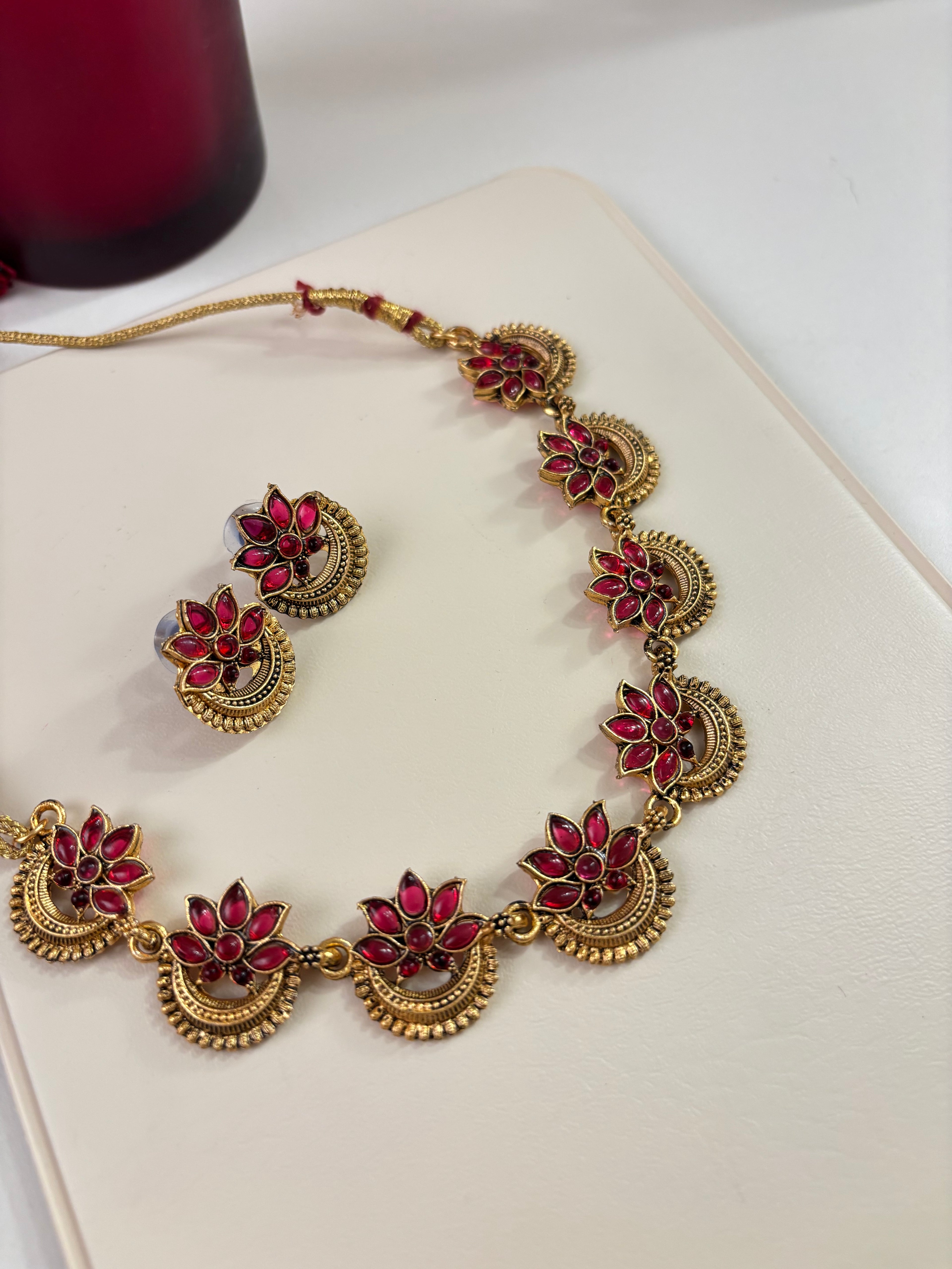 Ruby Flower Necklace With Stud