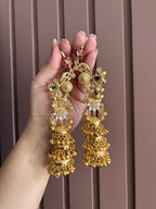 Jasso Red & Green Combination Kashmiri Earcuff With 3 Layers Jhumkas