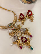 Premium Quality Brass Fusion Necklace With Earrings (Maroon)