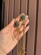 Navy Blue Oval Kashmiri Long Earrings