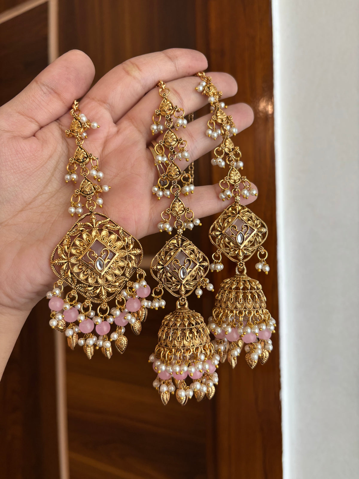 Mankirt Punjabi Style Mang Tikka & Jhumkas With Sahara (Baby Pink)