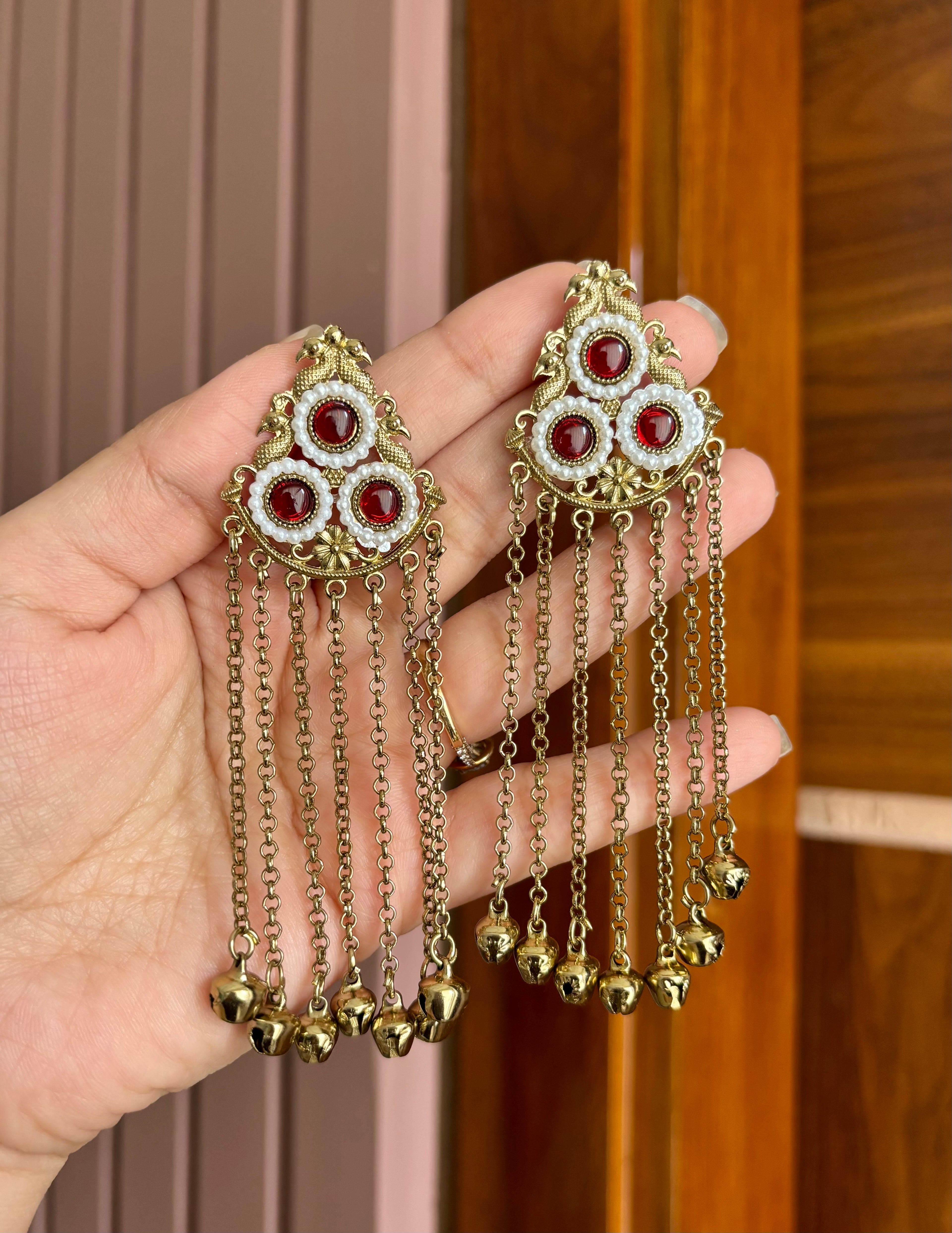 Sheena Kashmiri Layer Earrings (Maroon)