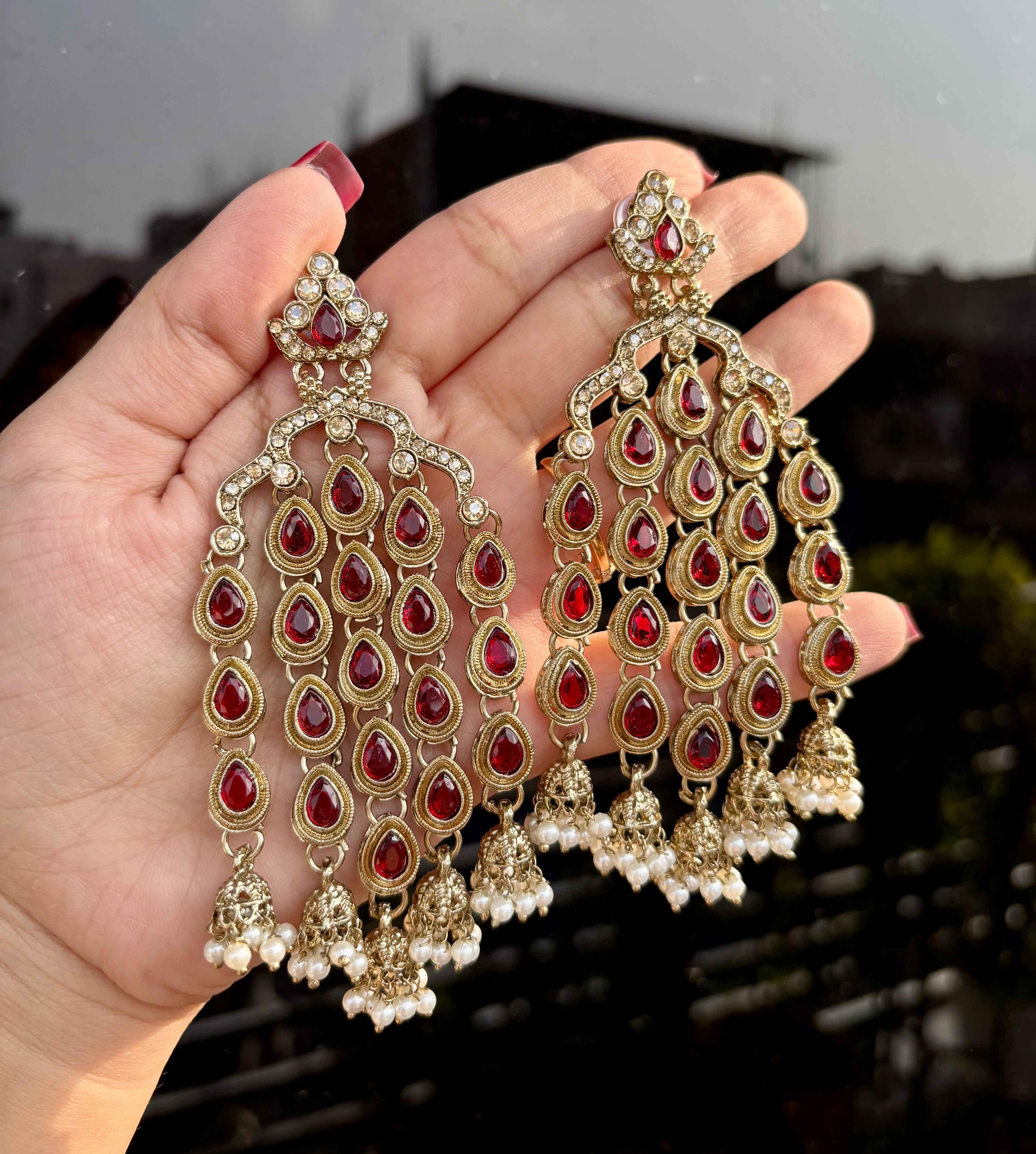 Maroon Mehreen Long Earrings