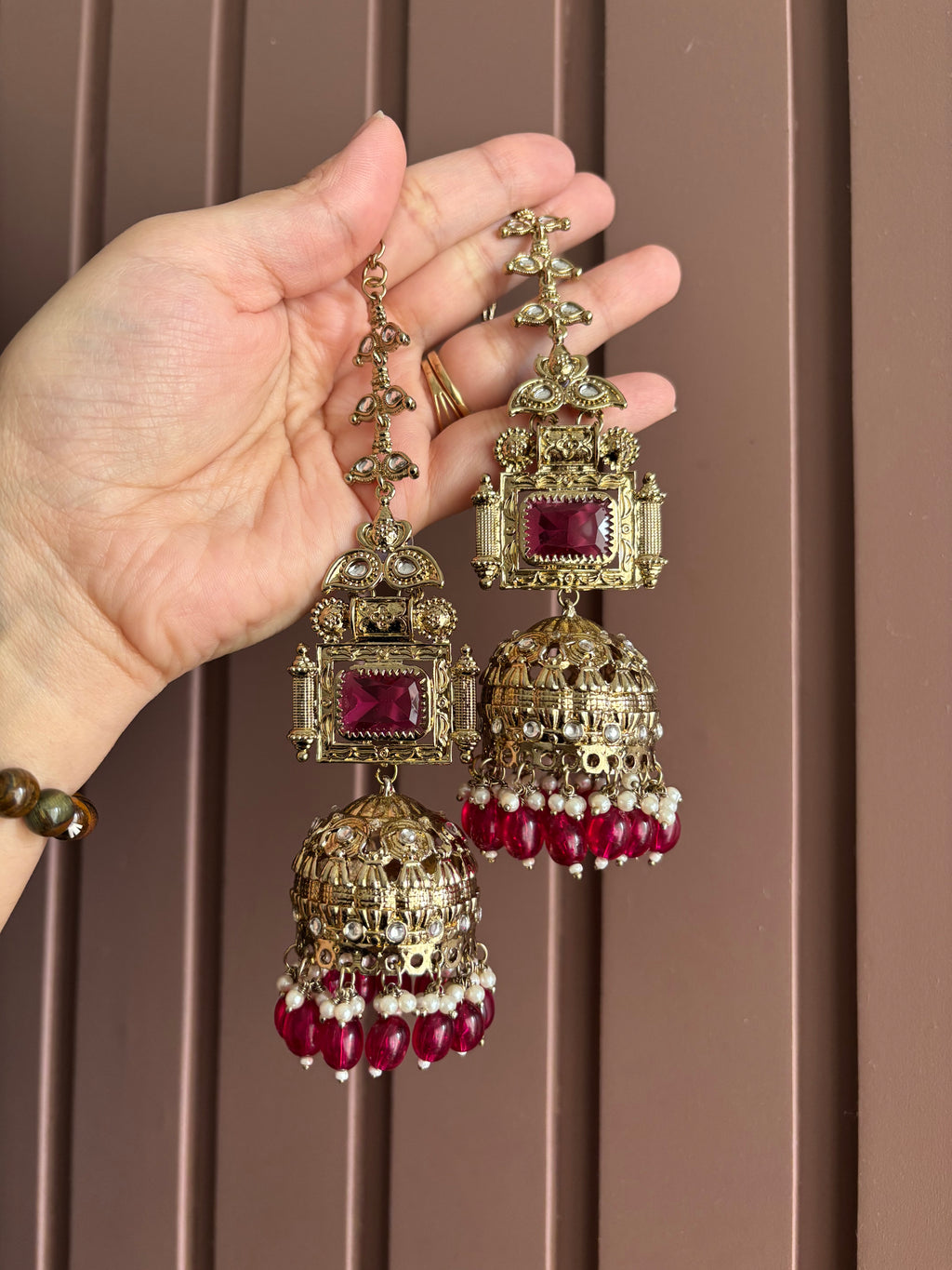Champa Heavy Look Jhumkas With Sahara (Dark Pink)