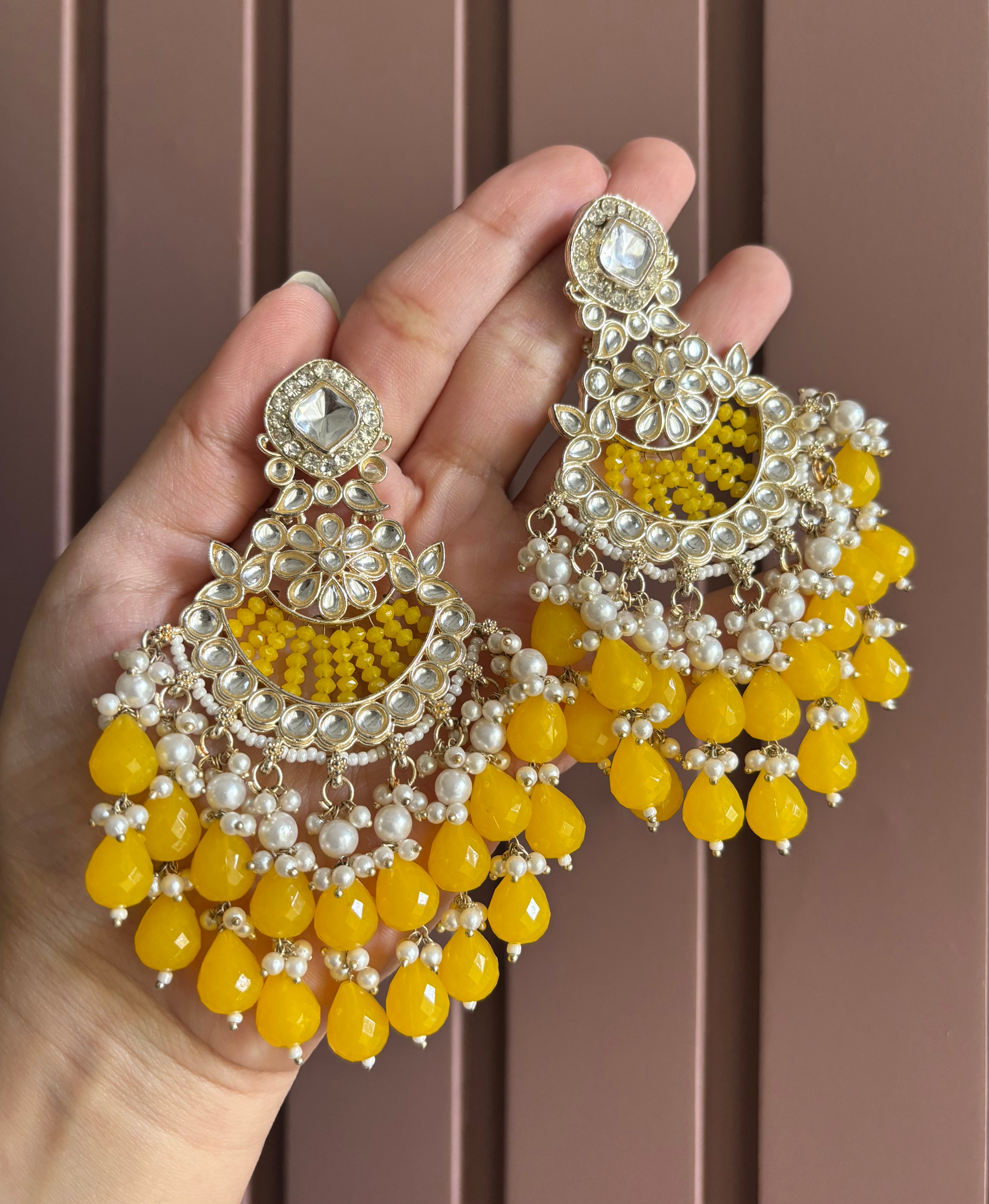 Yellow Designer Long Earrings