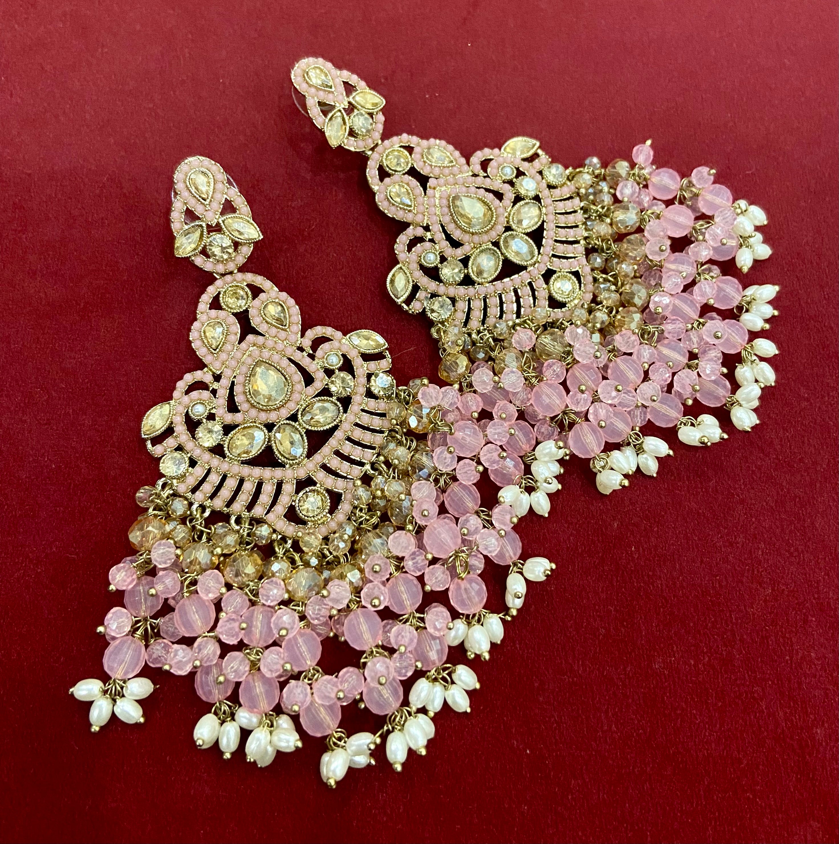 High Quality Designer Long Baby Pink Earrings
