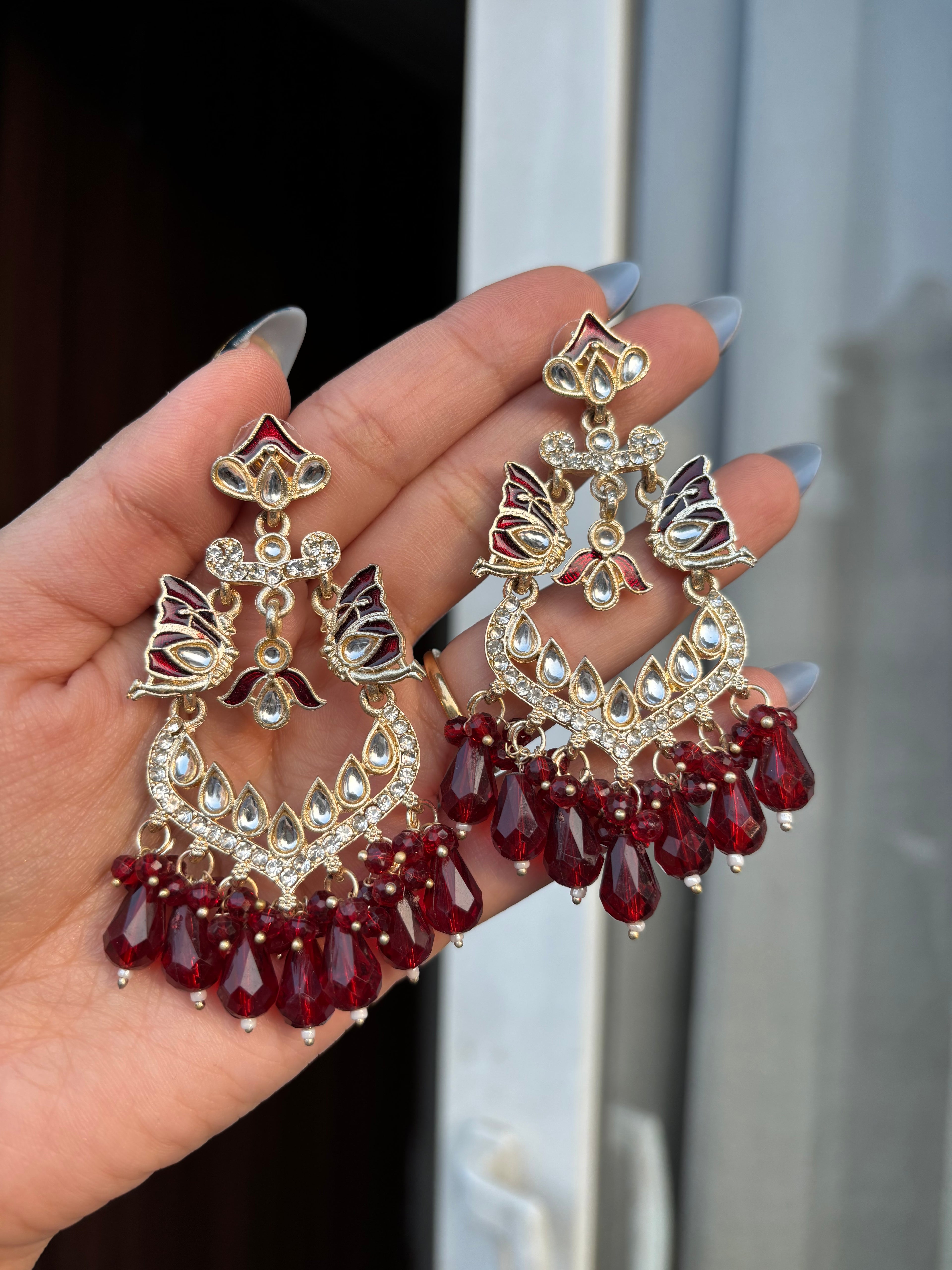 Maroon Peacock Earrings