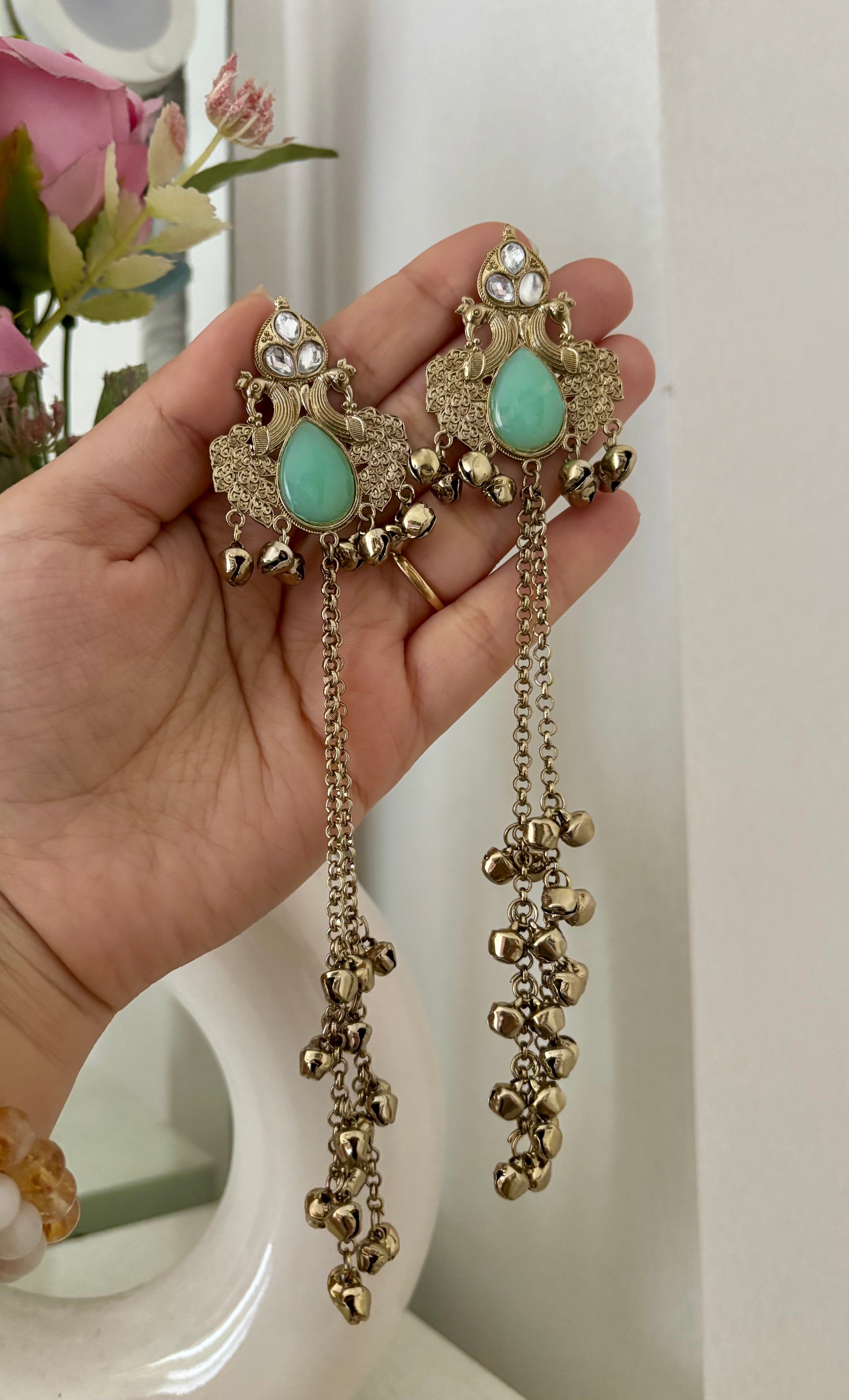 Long Kashmiri Mint Earrings