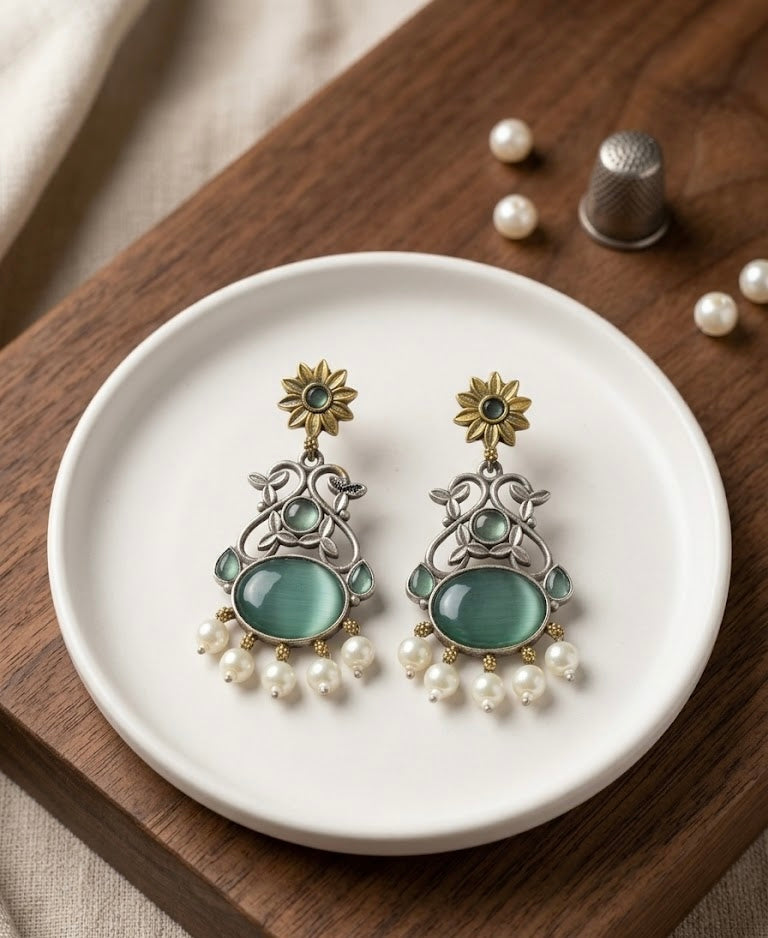 Flower Garden Turquoise German Silver Earrings