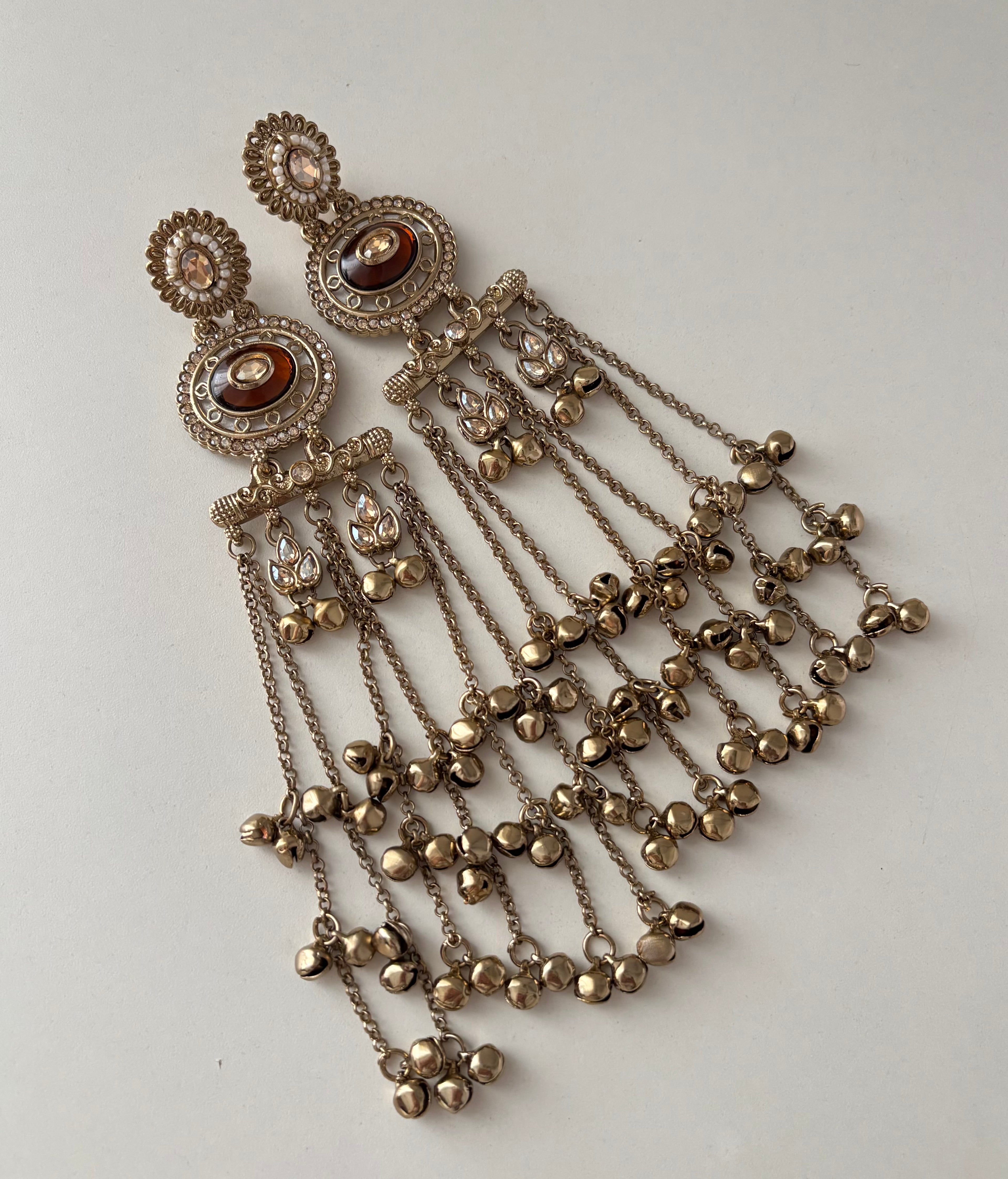 Brown Ghungroo Touch Layer Earrings