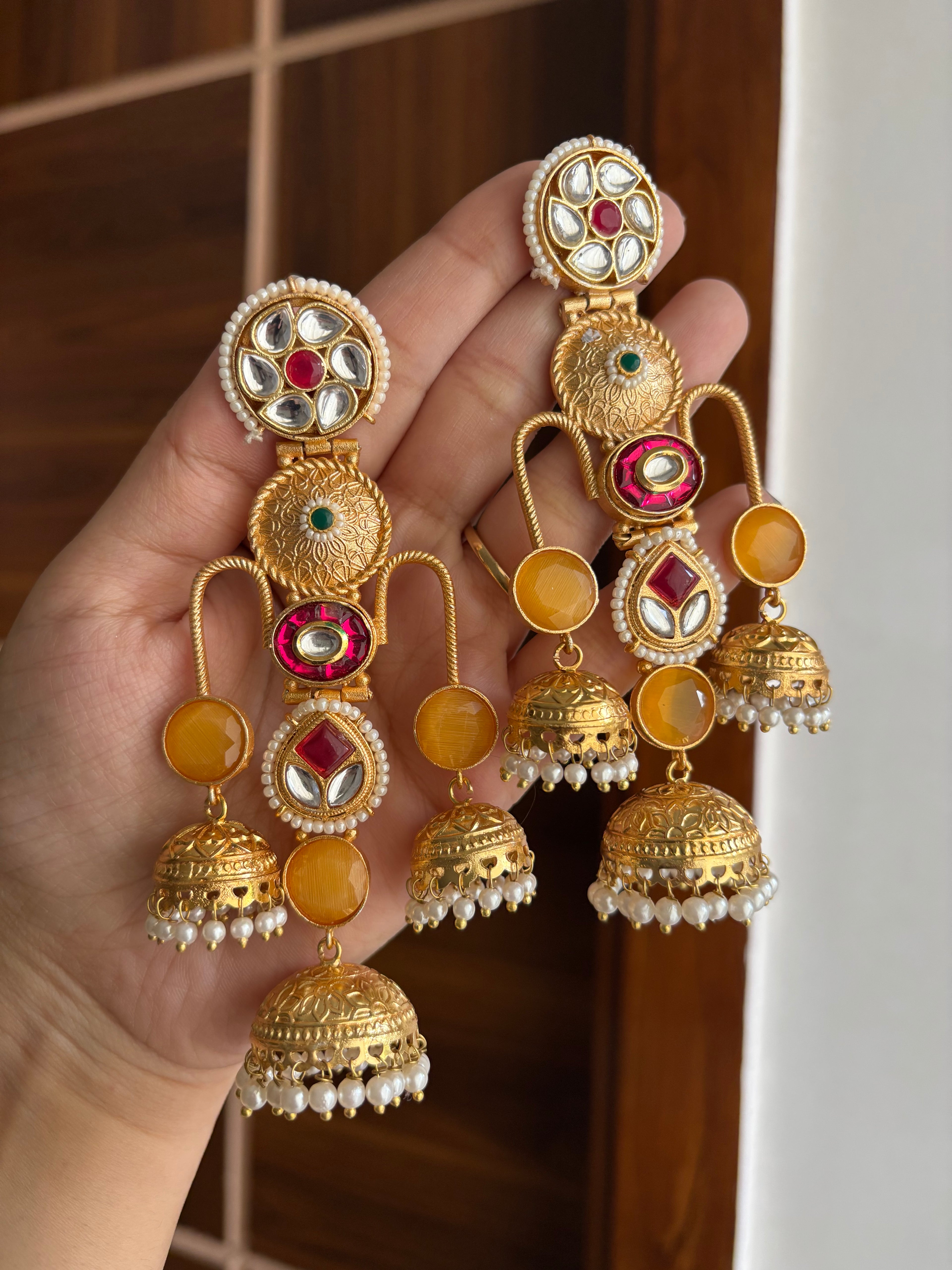 Meghna Statement Brass Earrings (Yellow)