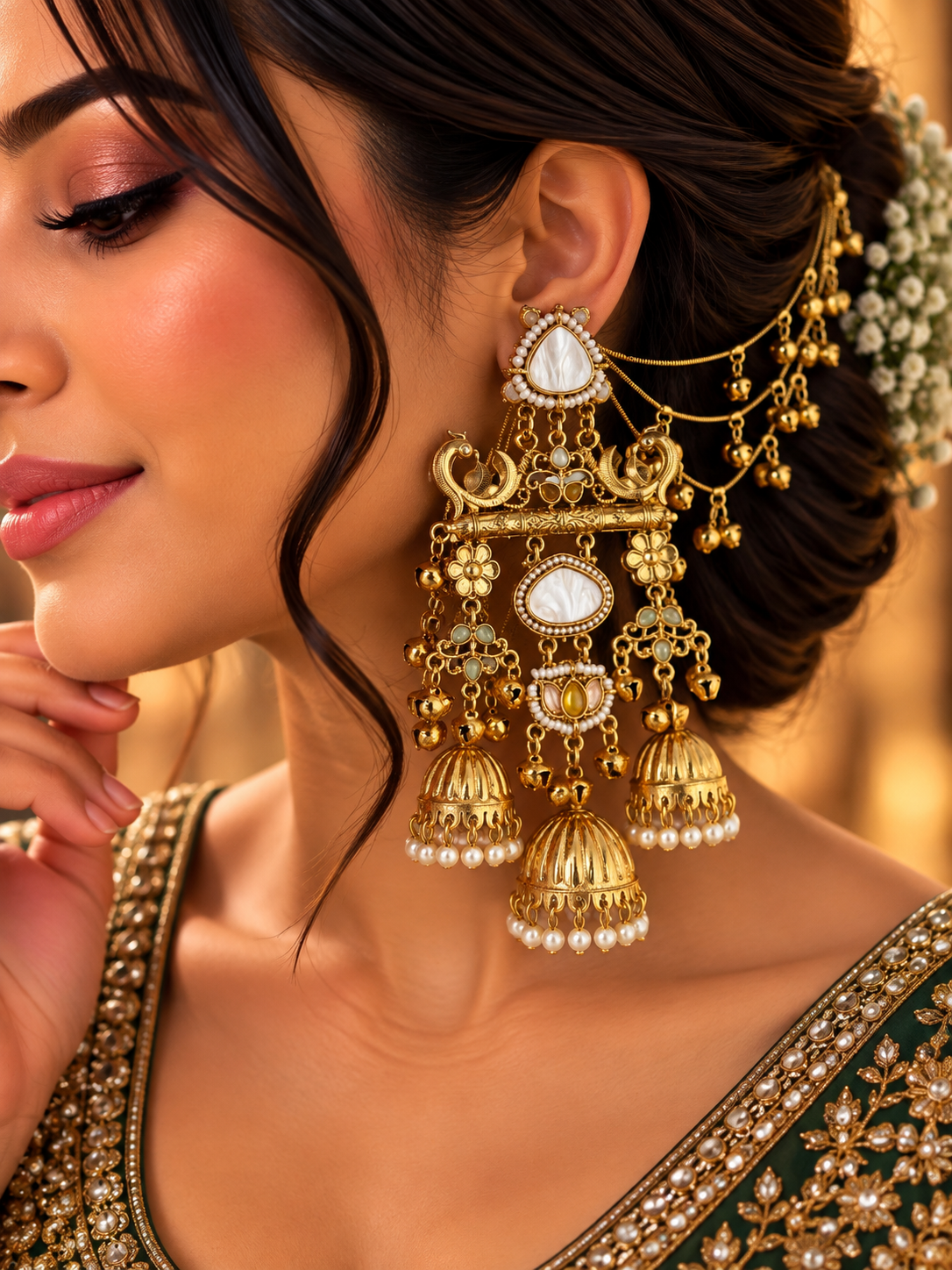Avni Kashmiri Long Earrings With Detachable Earchain (Pastel Shade)