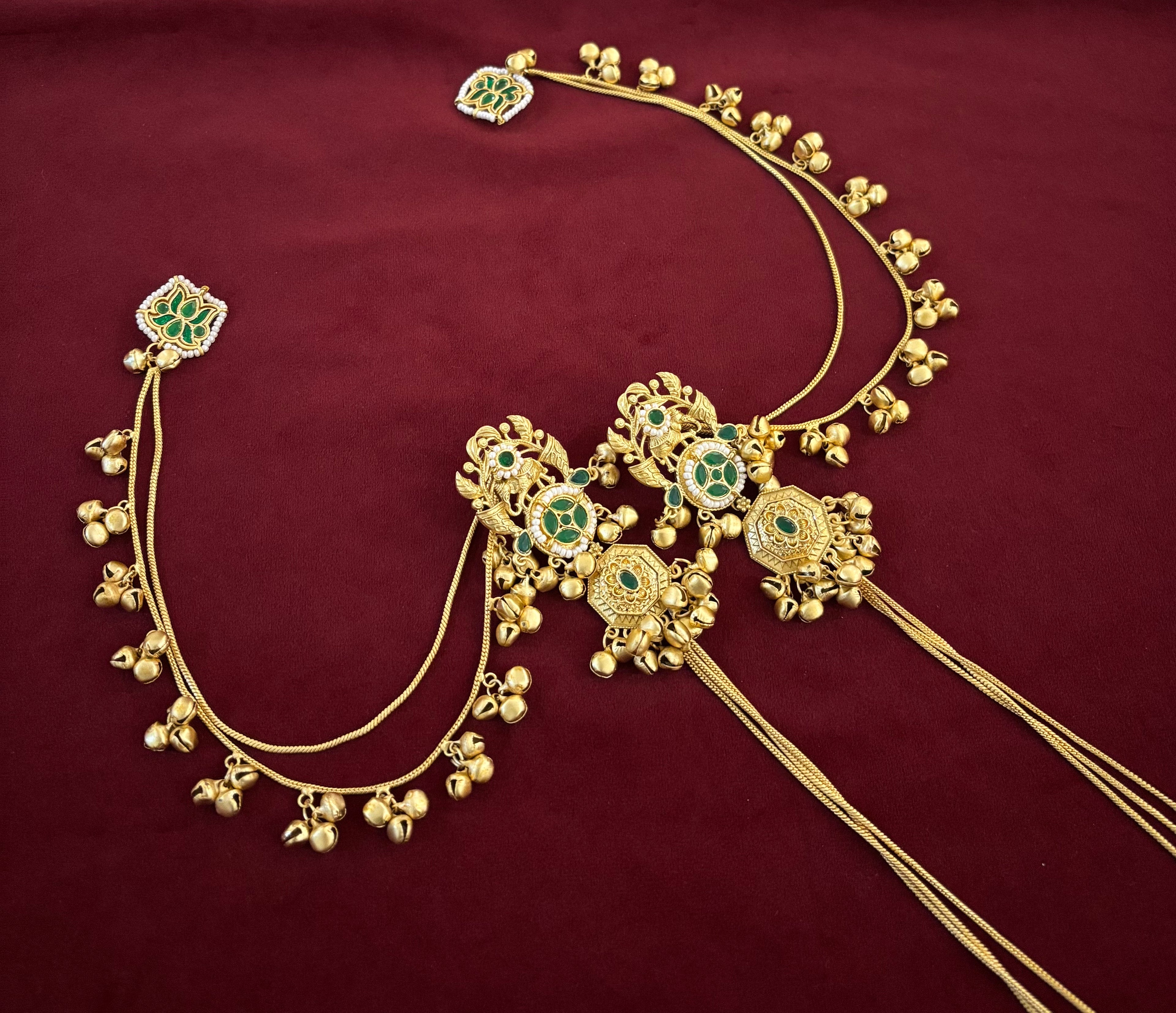 Laxmi Kashmiri Long Layer Earrings With Detachable Side Layer ( Green )