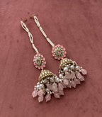 Flower Meenakari & Kundan Touch Jhumkas With Detachable Earchain (Baby Pink)
