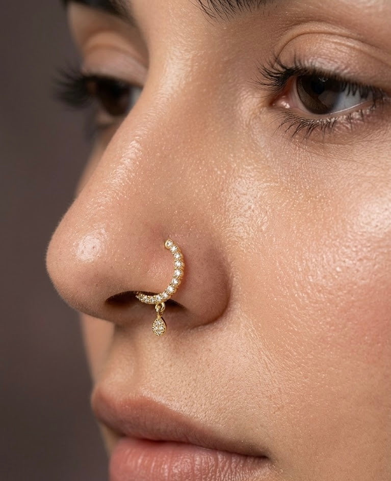American Diamond Press On Round Ring Nose Pin