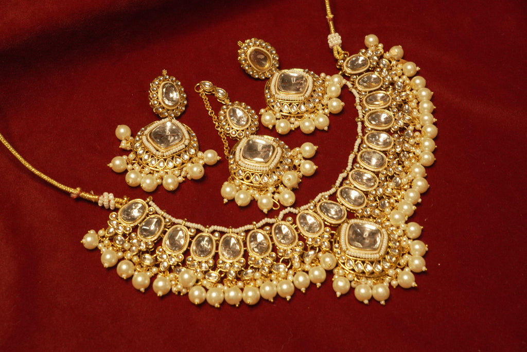 The Ivory Kundan Dupe Necklace With Mang Tikka & Earrings
