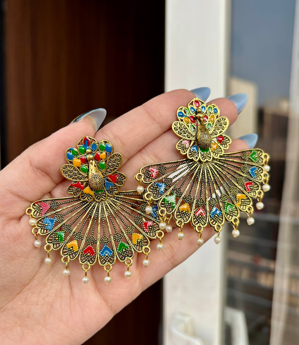 Oxidised Multi Peacock Earrings