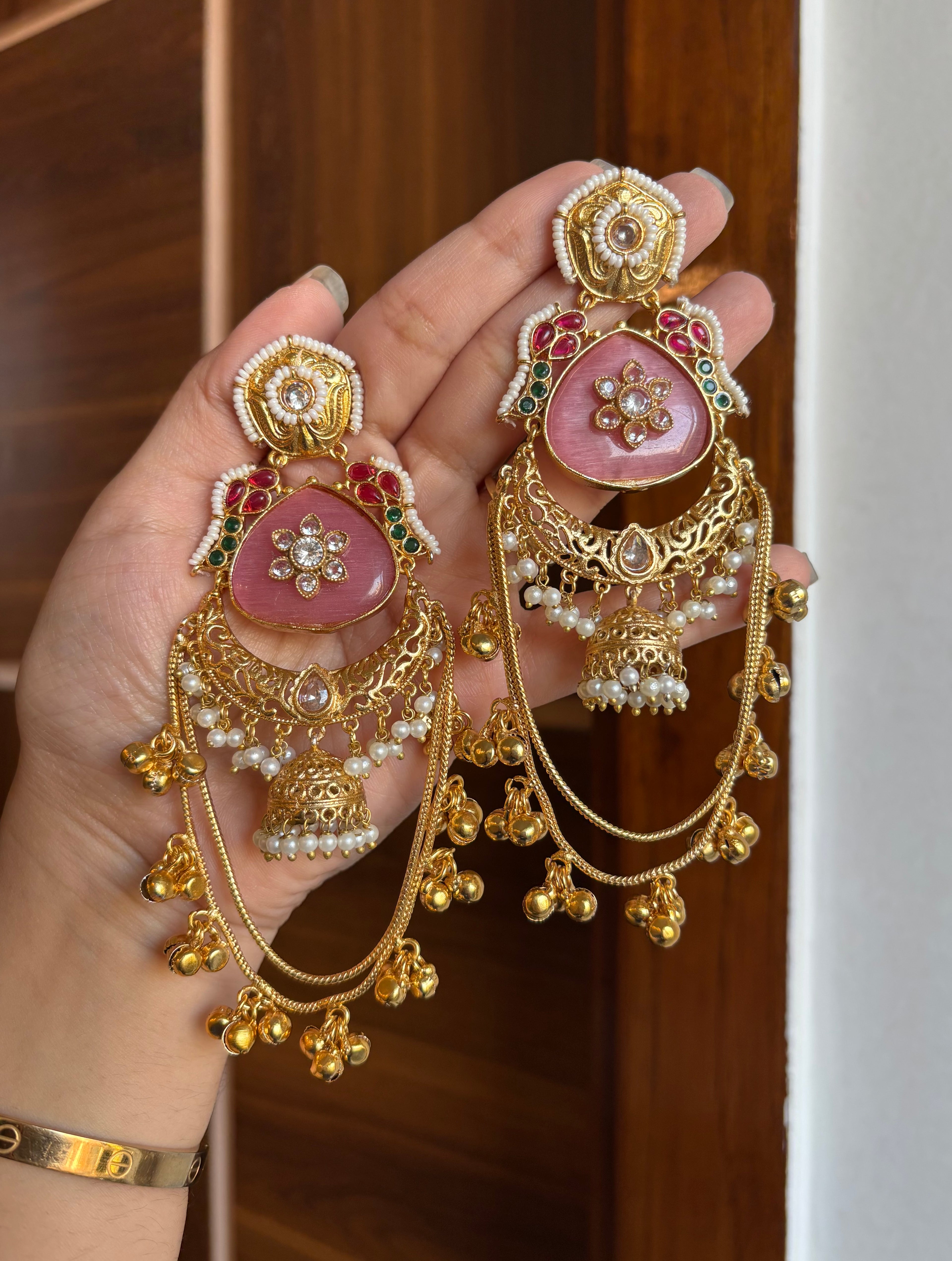 Sajke Kashmiri Long Earrings ( Pink )