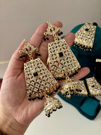 Royal Black Jadau Heavy Look Necklace With Mang Tikka & Long Earrings