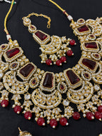 Navneet Heavy Look Necklace With Mang Tikka & Earrings (Red)