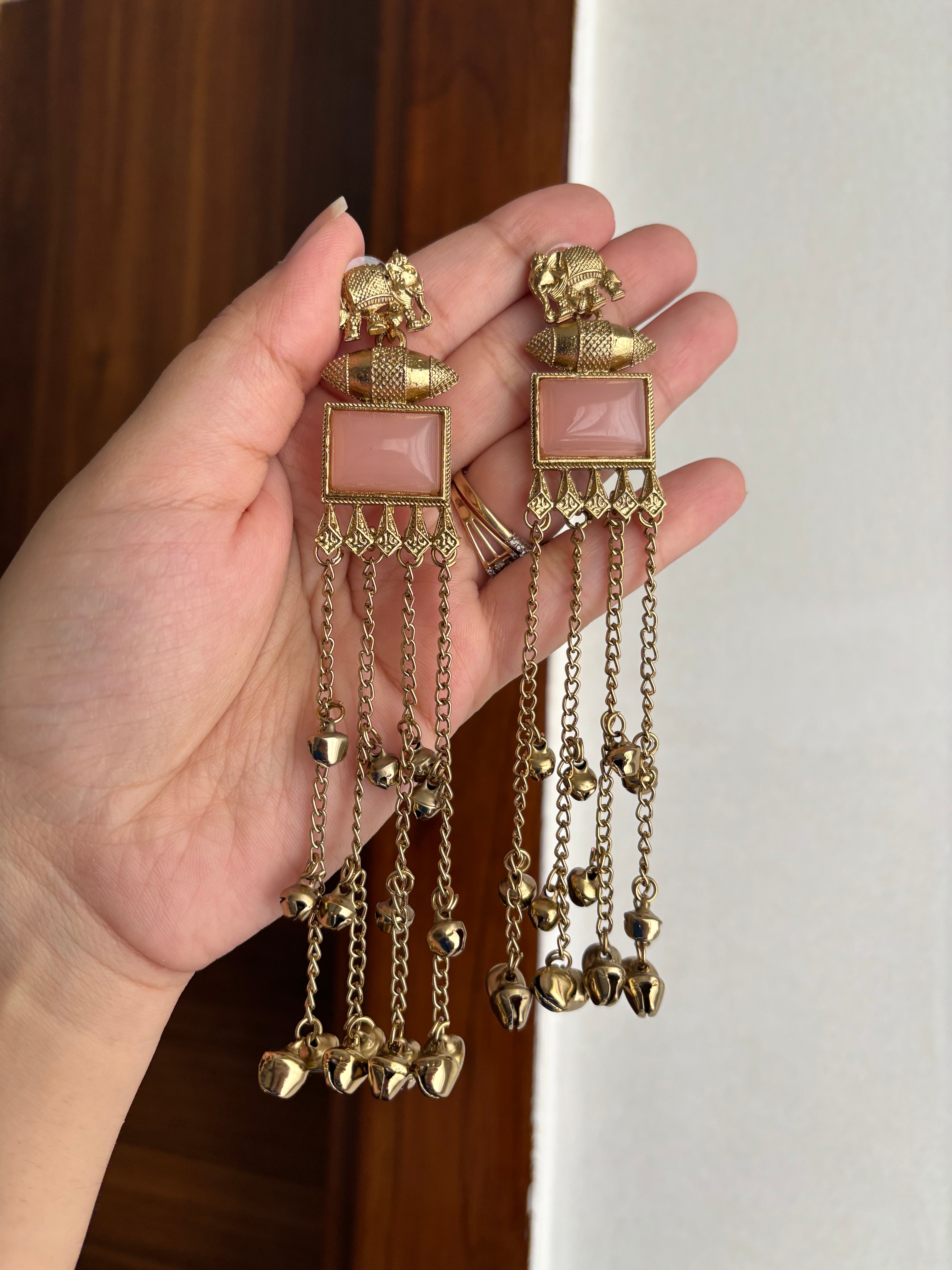 Baby Pink Elephant Long Layer Earrings