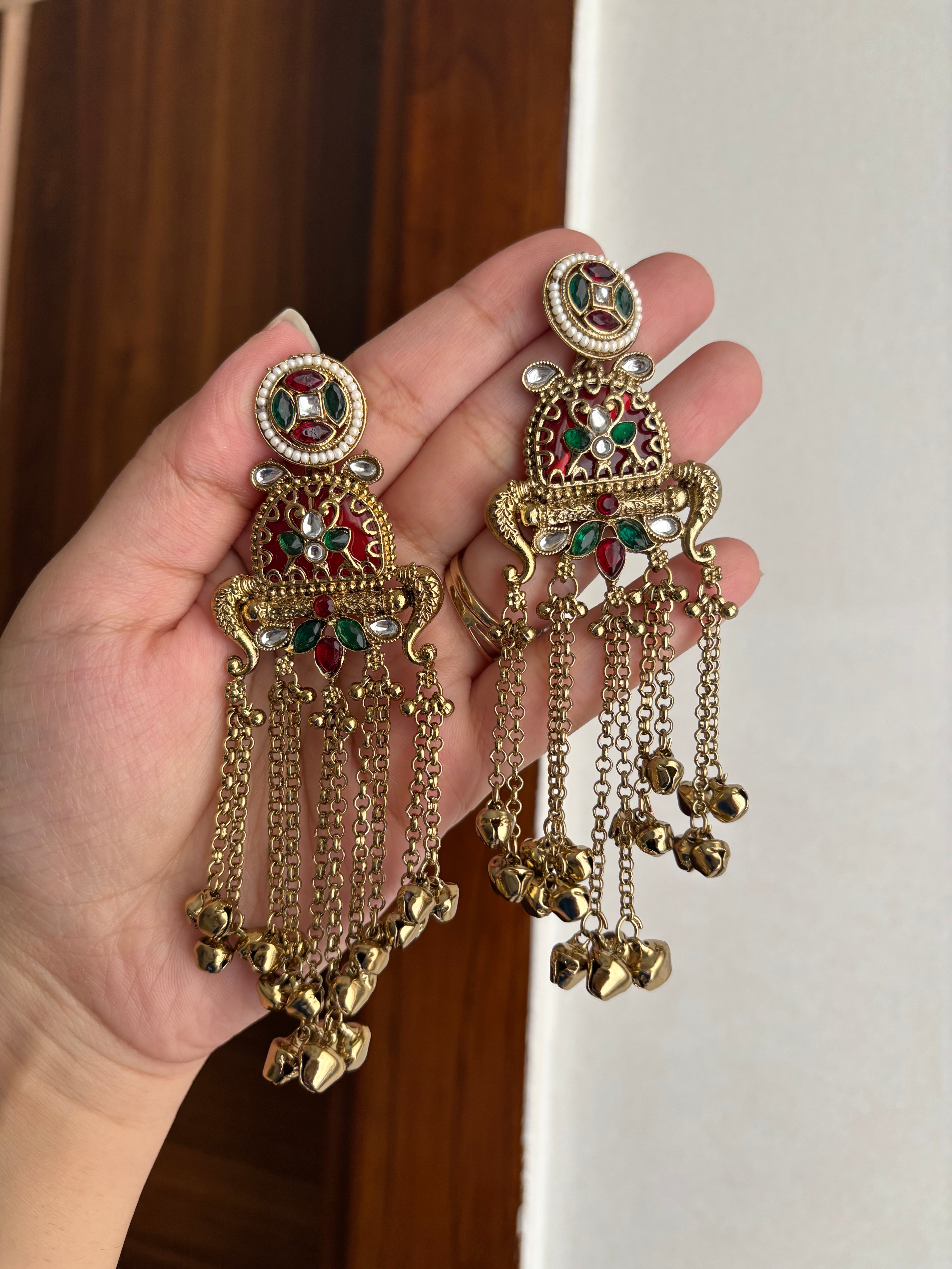 Shilpa Kashmiri Earrings (Maroon & Green No-2)