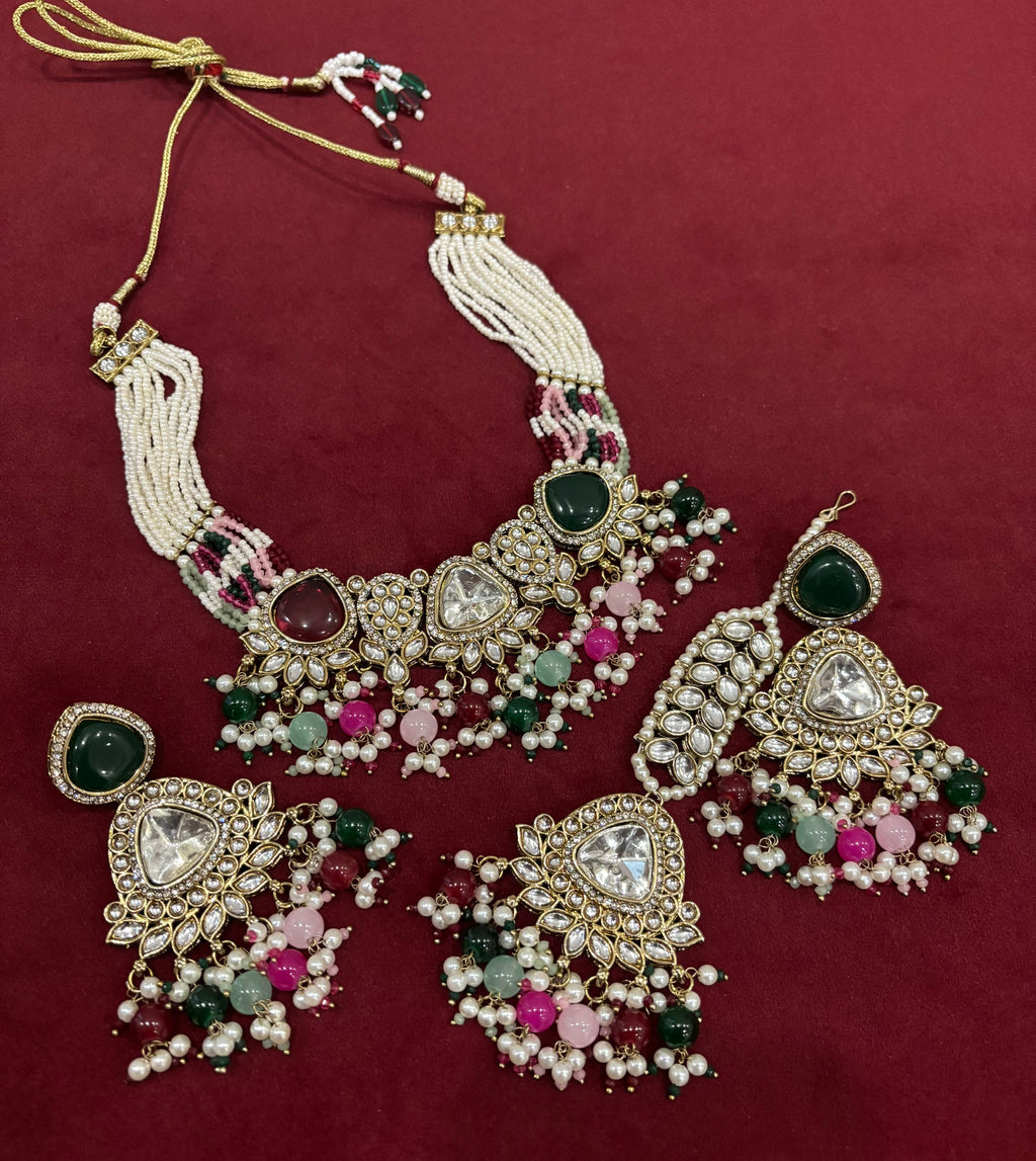 Multi Colour Navneet Heavy Look Choker Set With Mang Tikka & Earrings