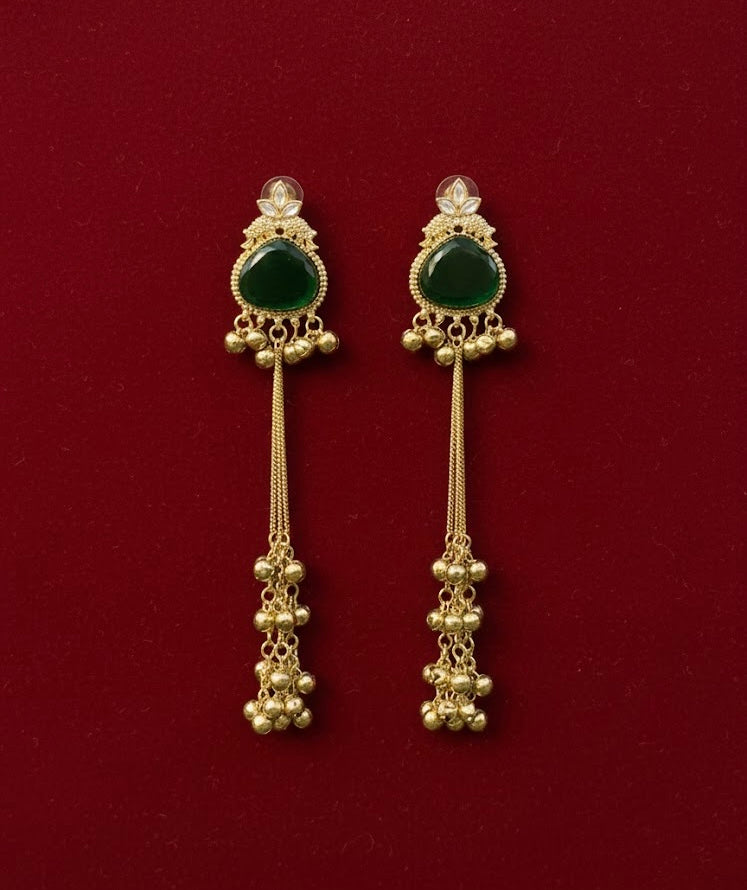Dark Green Kashmiri Earrings Earrings In Mehandi Polish