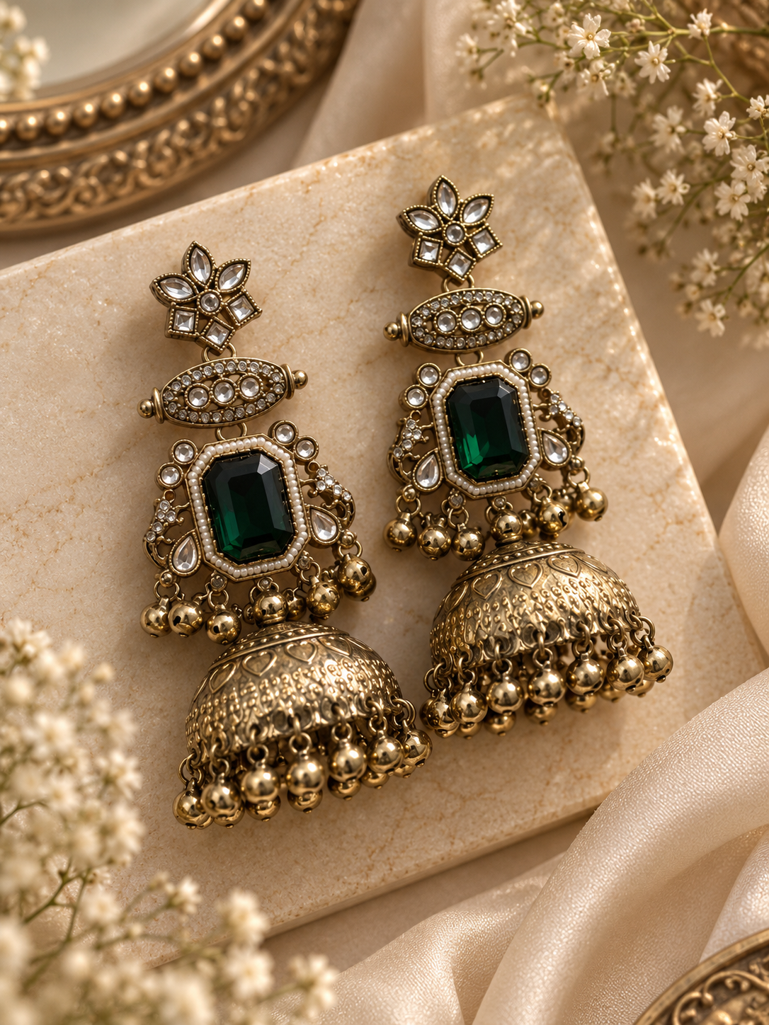 Kohinoor Green Kashmiri Jhumkas