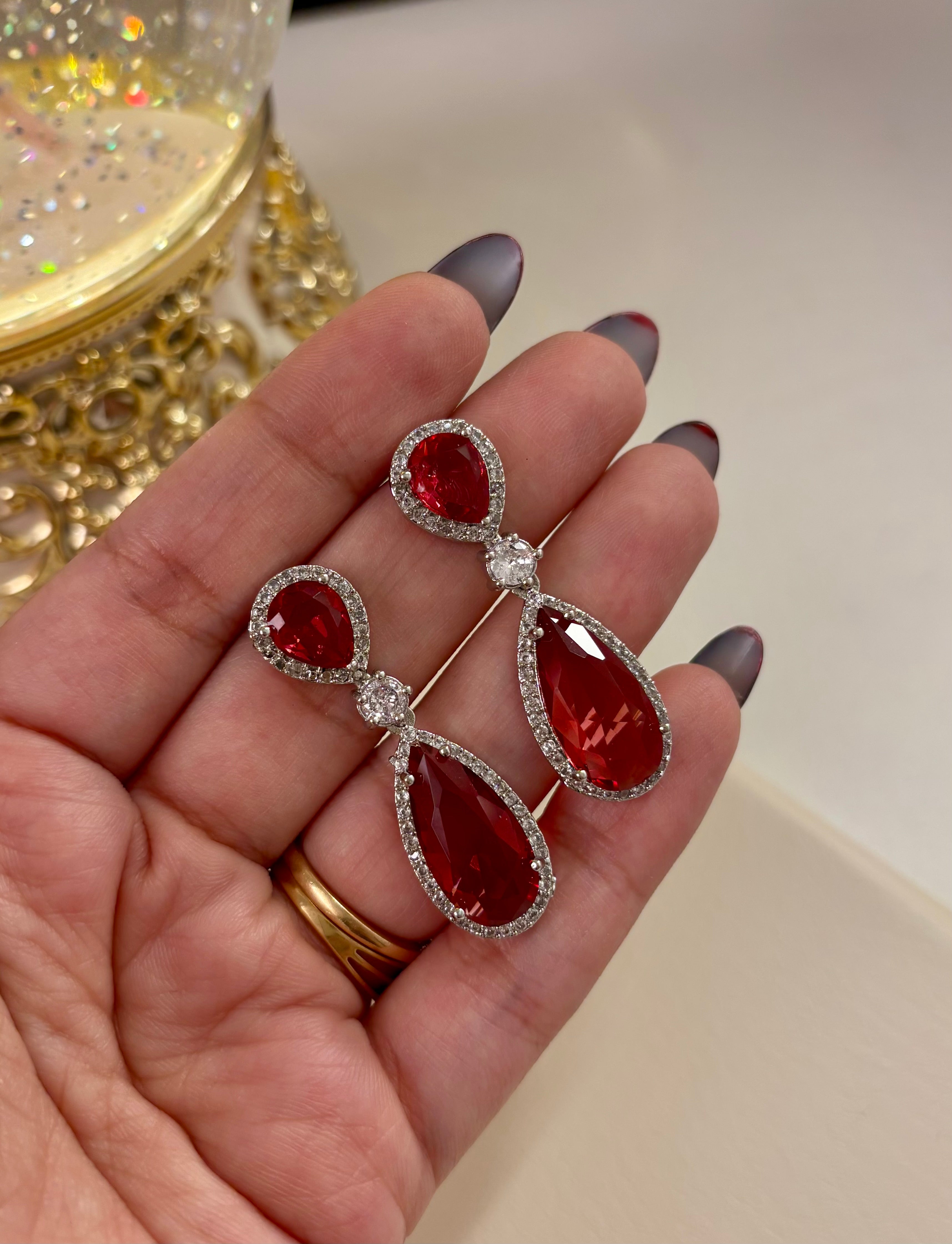 Elegant Drop American Diamond Wine Earrings