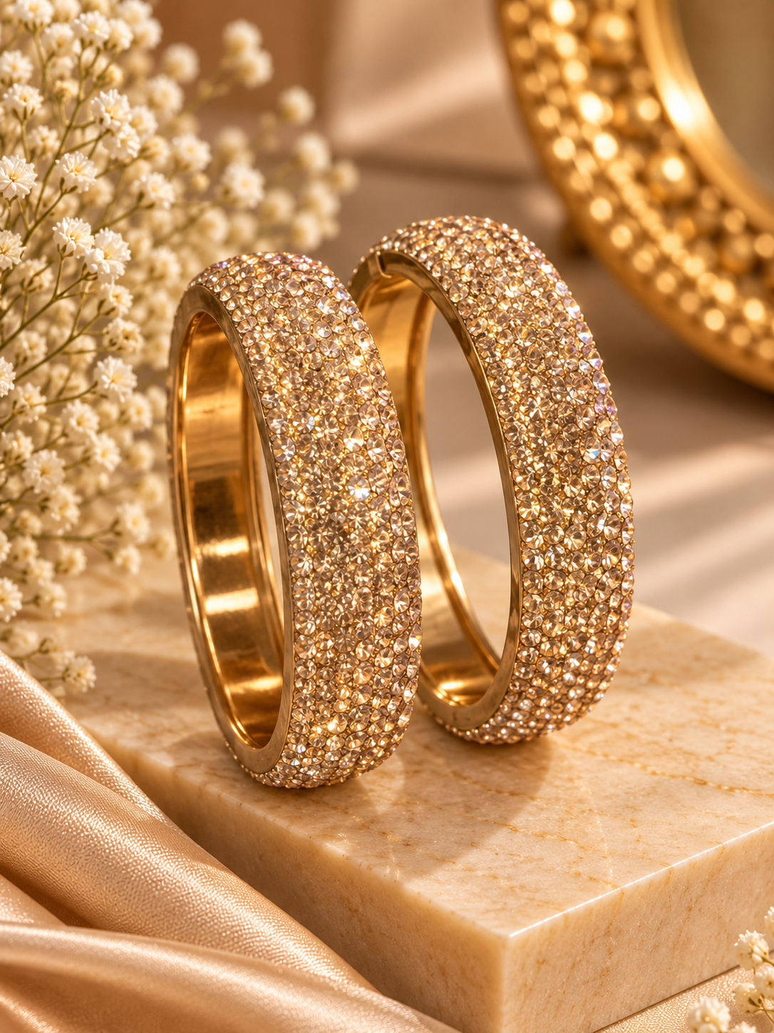 Full Stones Work Golden Kade (Pair)