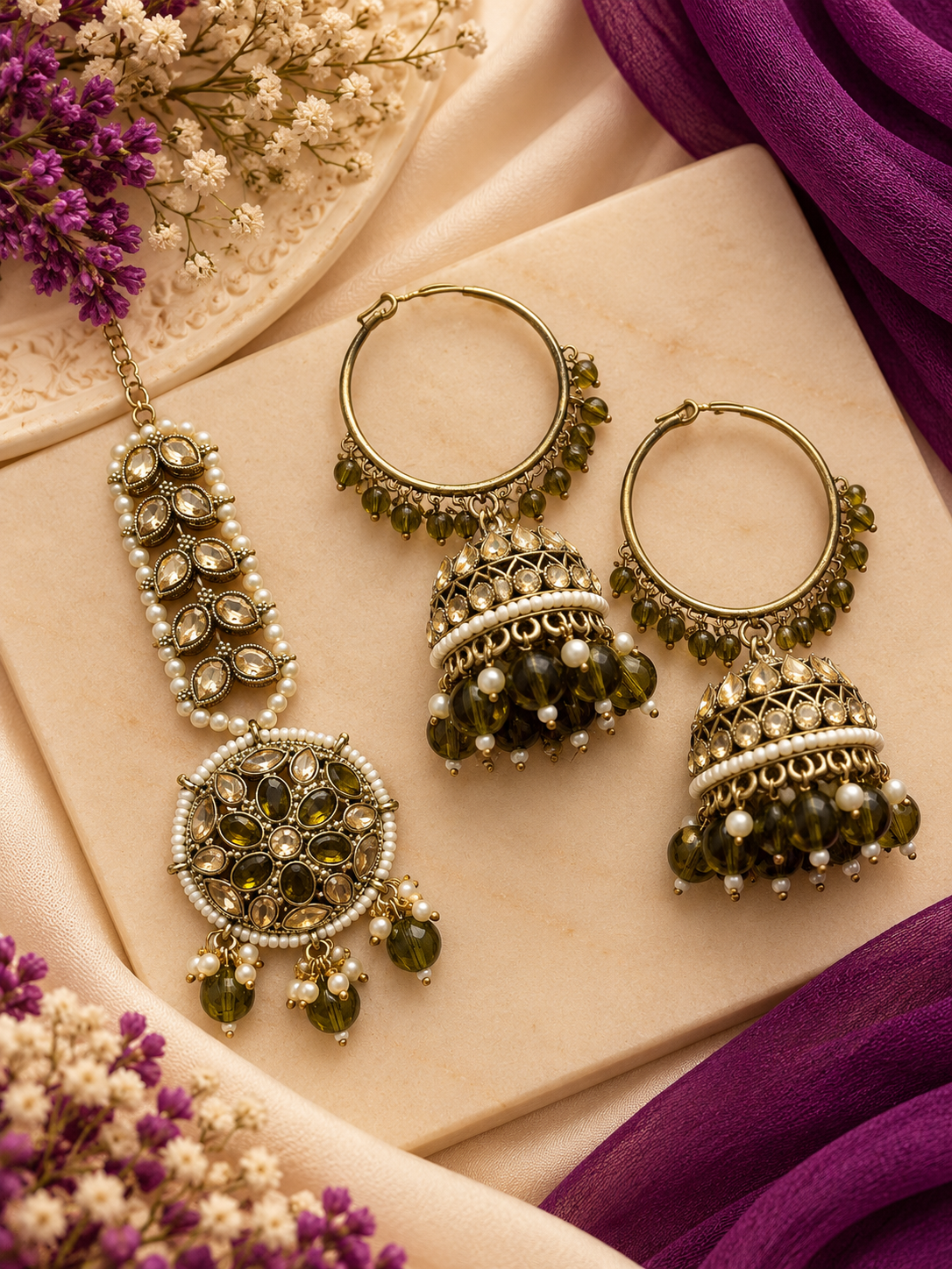 Mang Tikka With Bali Jhumkas (Olive)