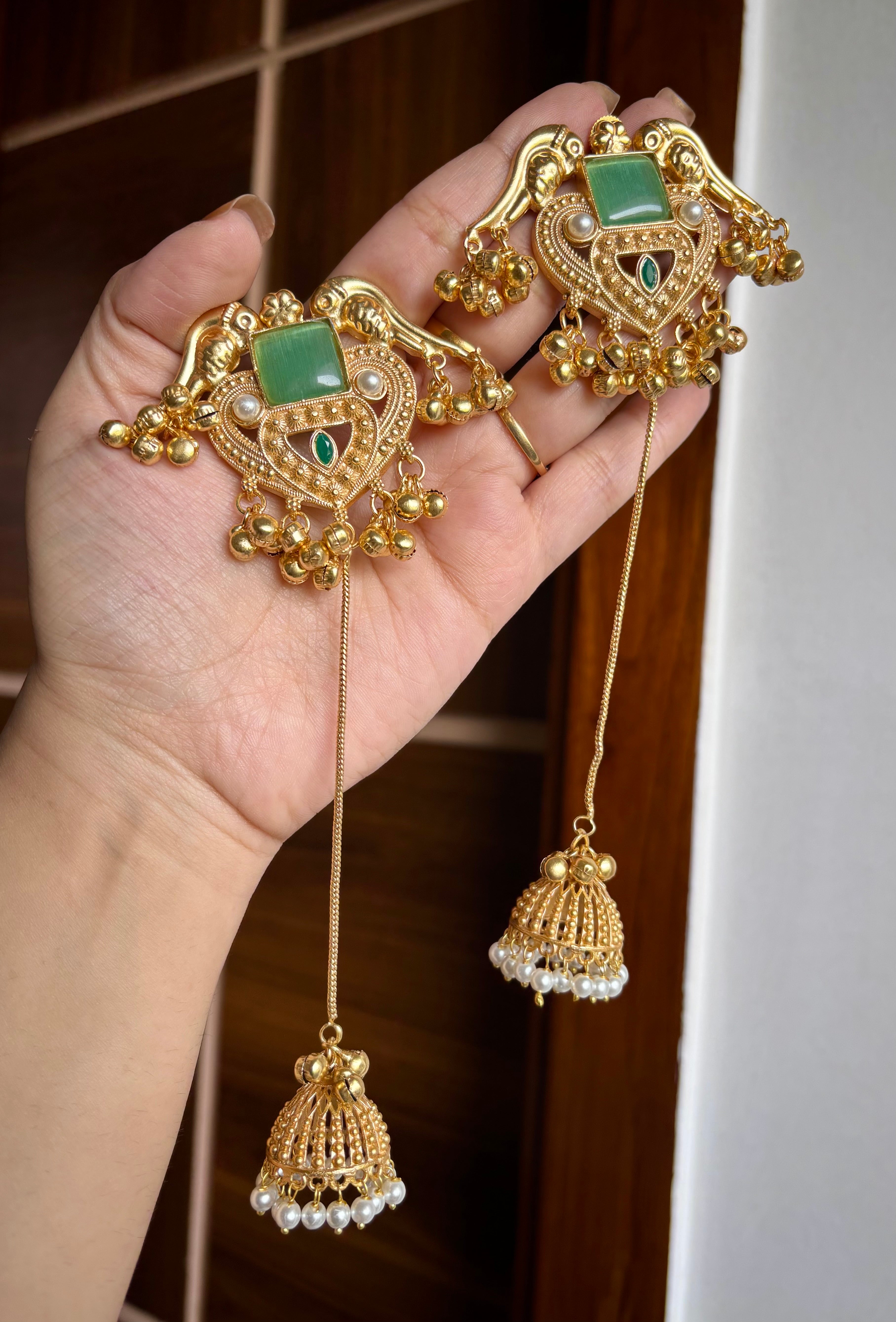 Payal Brass Long Earrings ( Turquoise)