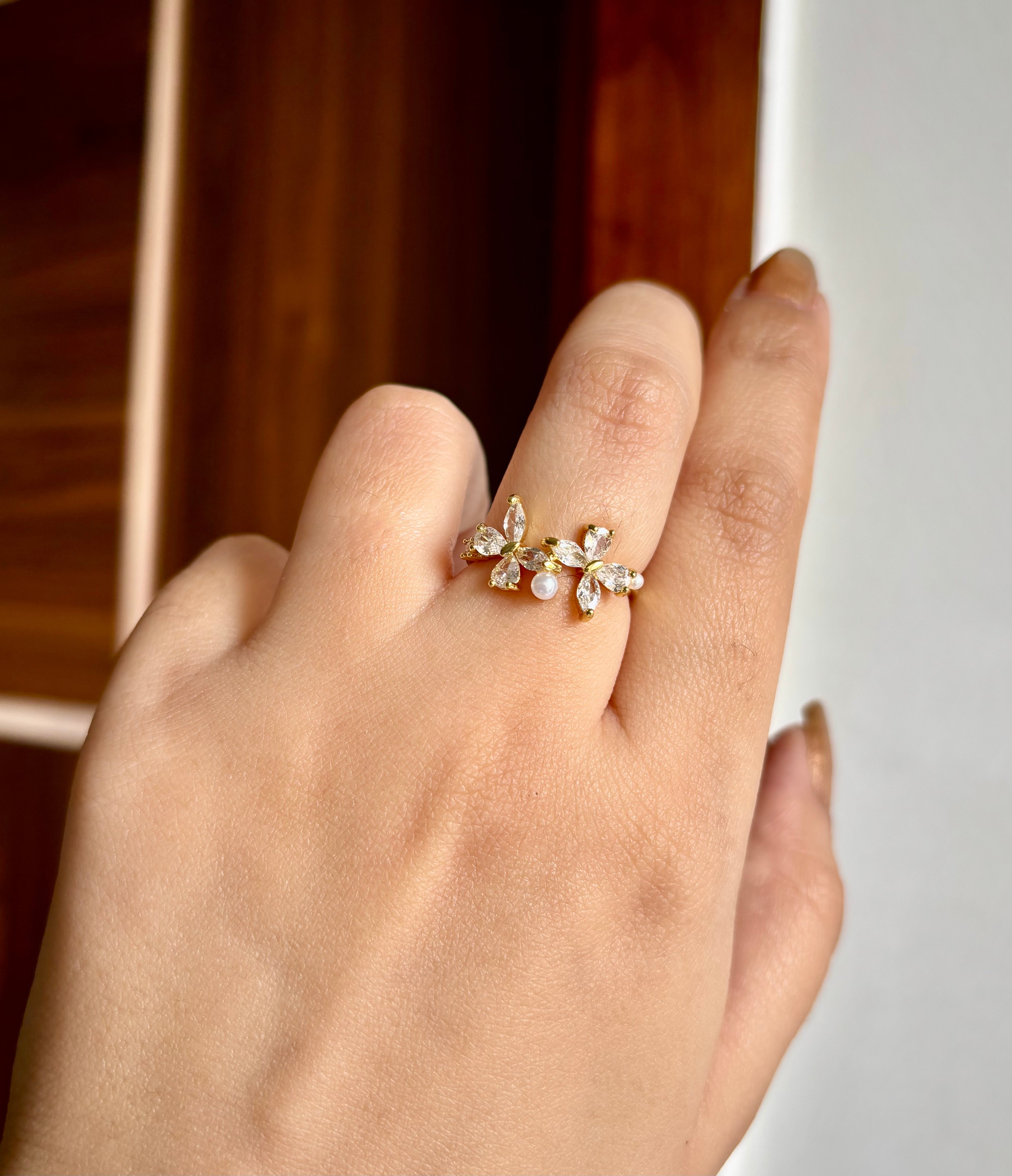 Double Butterfly Adjustable Ring